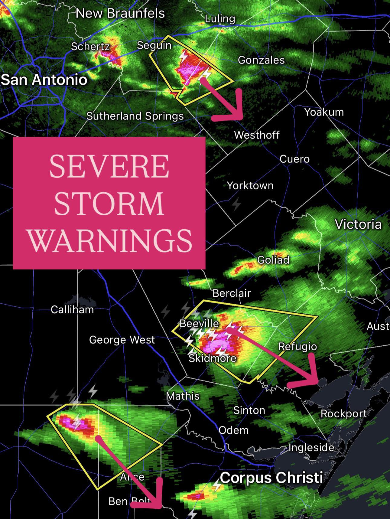 Meteorologist - 5:55PM Central: 3 severe storms warnings at this time ...
