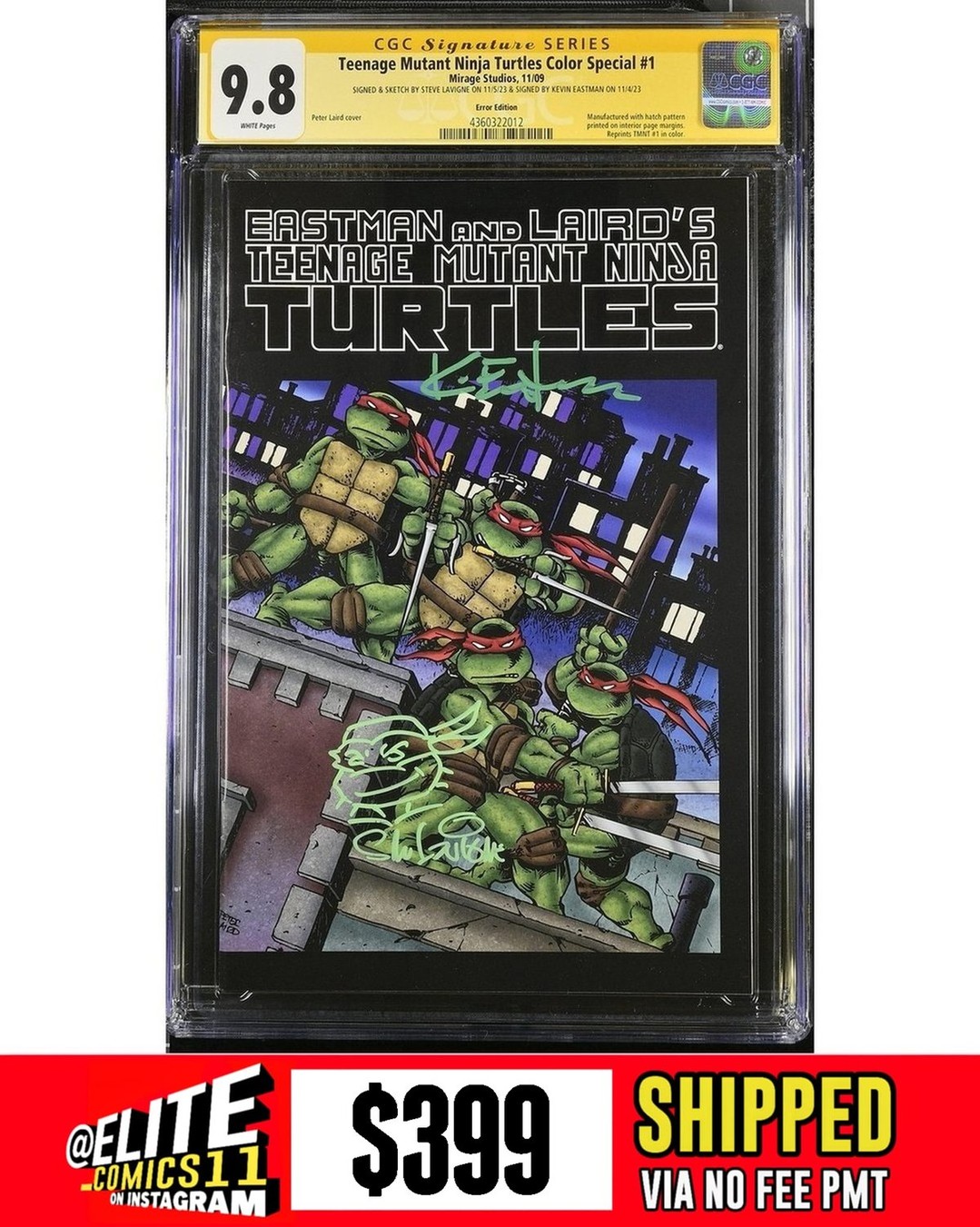アメコミリーフ　TMNT: Alpha CGC 9.8 Signed TMNT Color Special 1 CGC 9.8 Error Edition