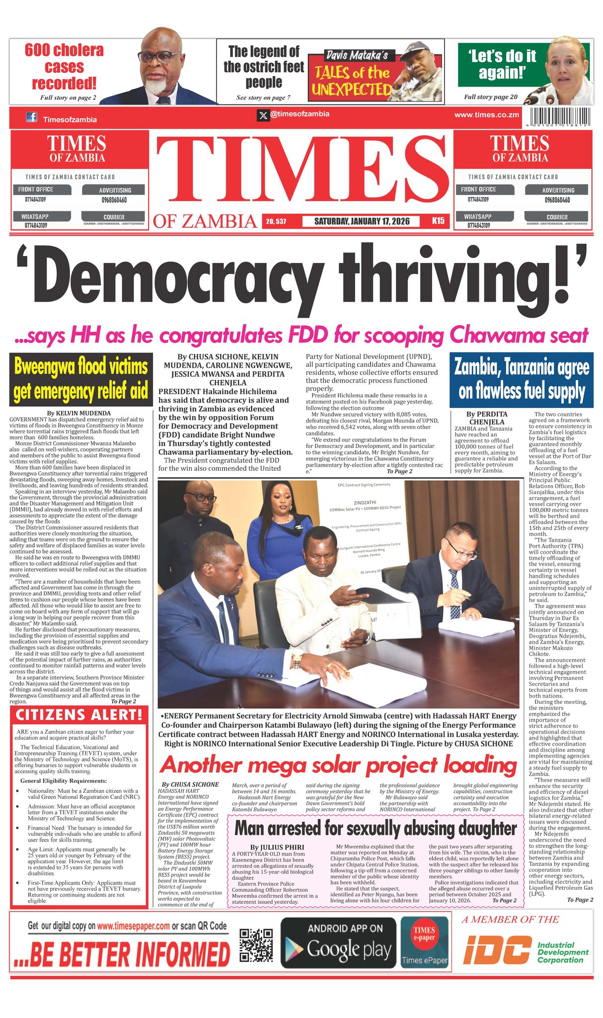 Times of Zambia 17.01.26... - Times of Zambia - TOZ | Facebook