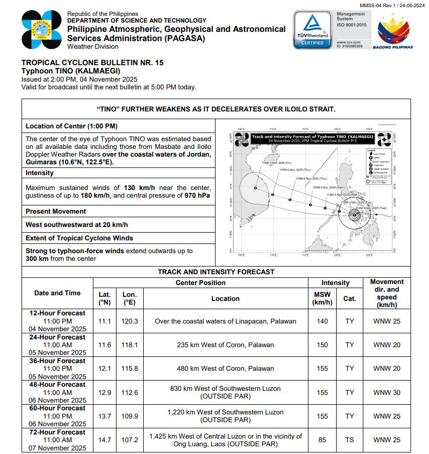 PAGASA PPC - TROPICAL CYCLONE BULLETIN NR. 15 Typhoon TINO... | Facebook