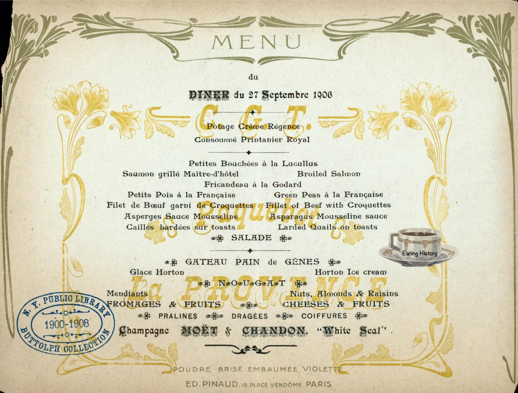Menu from SS La Provence. 1906. Cover and back in comments. From