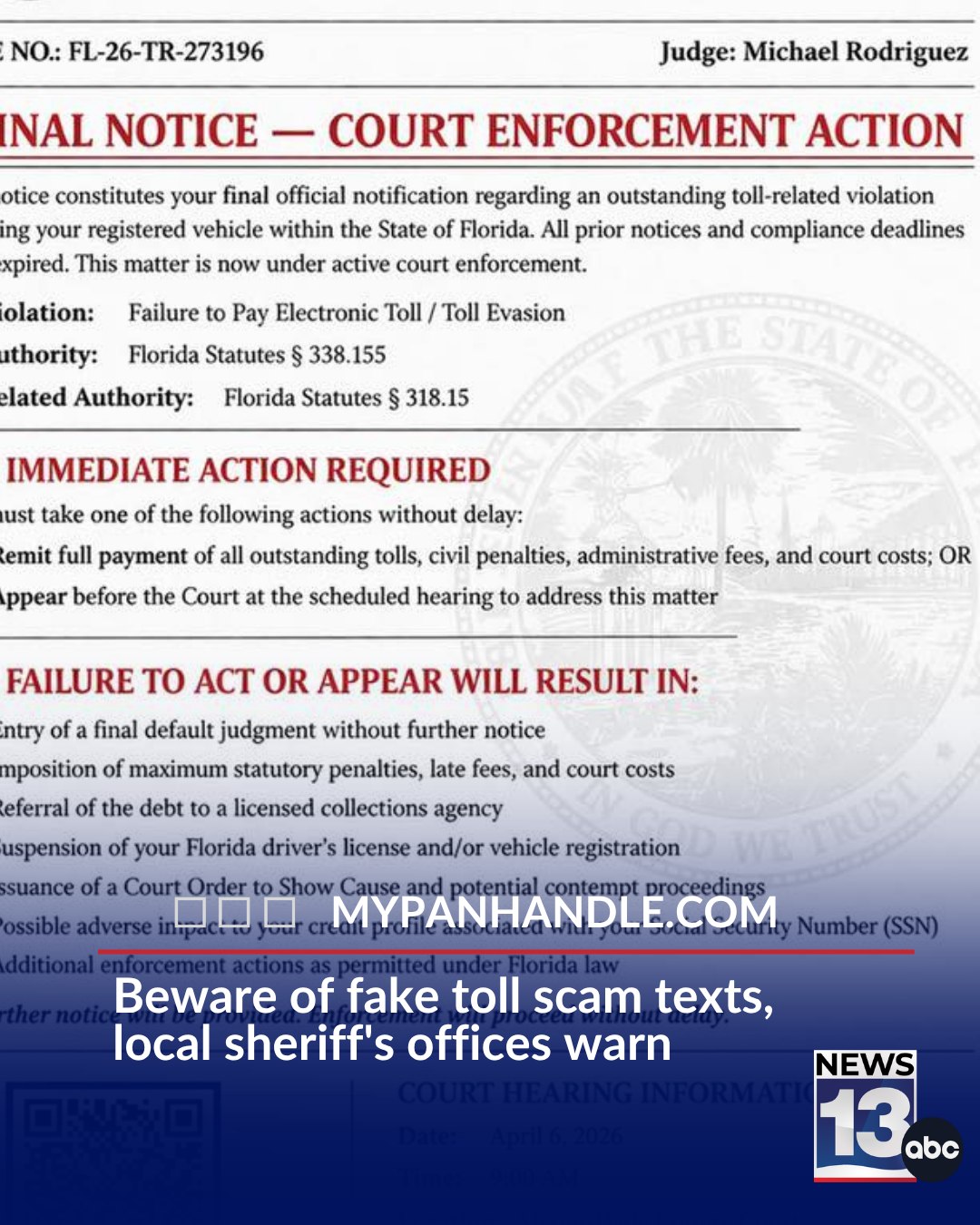 Local sheriff's offices are warning residents of text-message