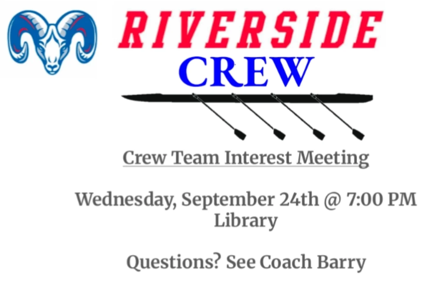 Riverside Rowing - A 501c3 Rowing Club est2020 to Row on behalf of RVHS.