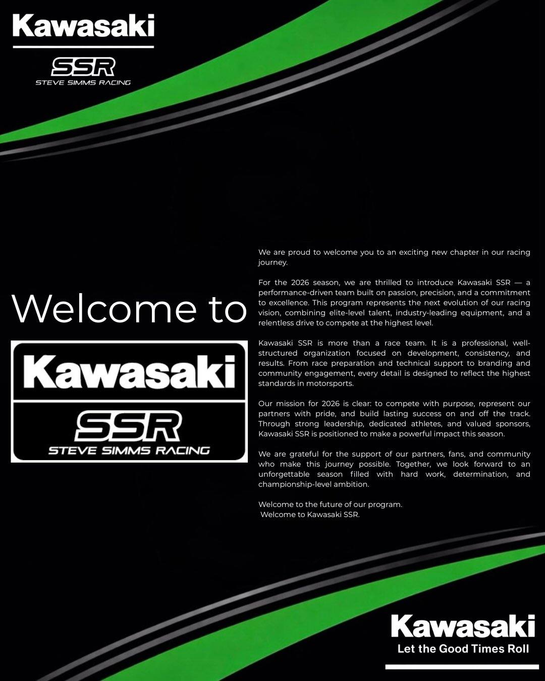Meet the 2026 Kawasaki SSR Team An exciting time of year as we