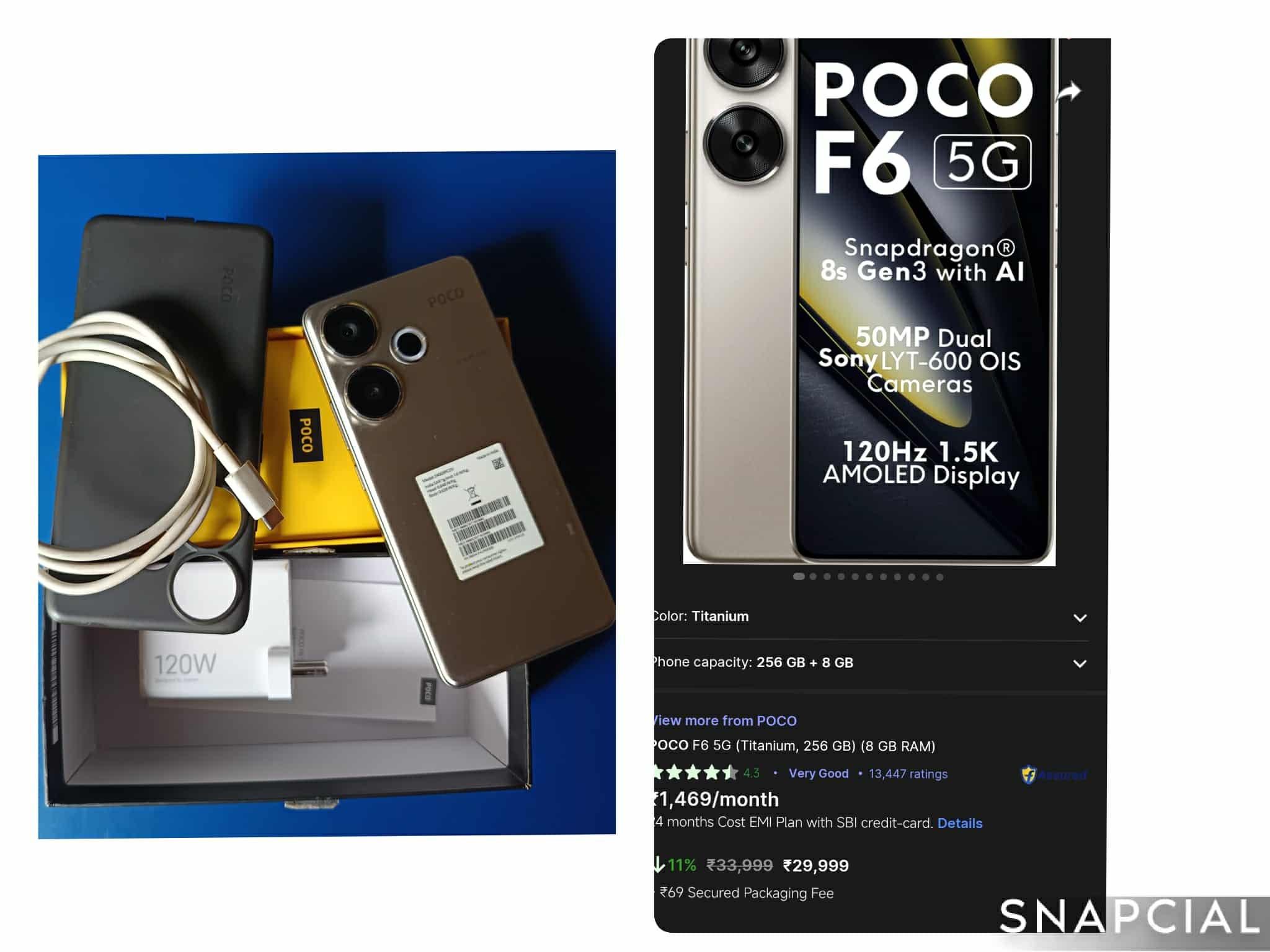 Poco F6 Titanium colour 8gb 256gb Snapdragon 8s Gen 3 processor 