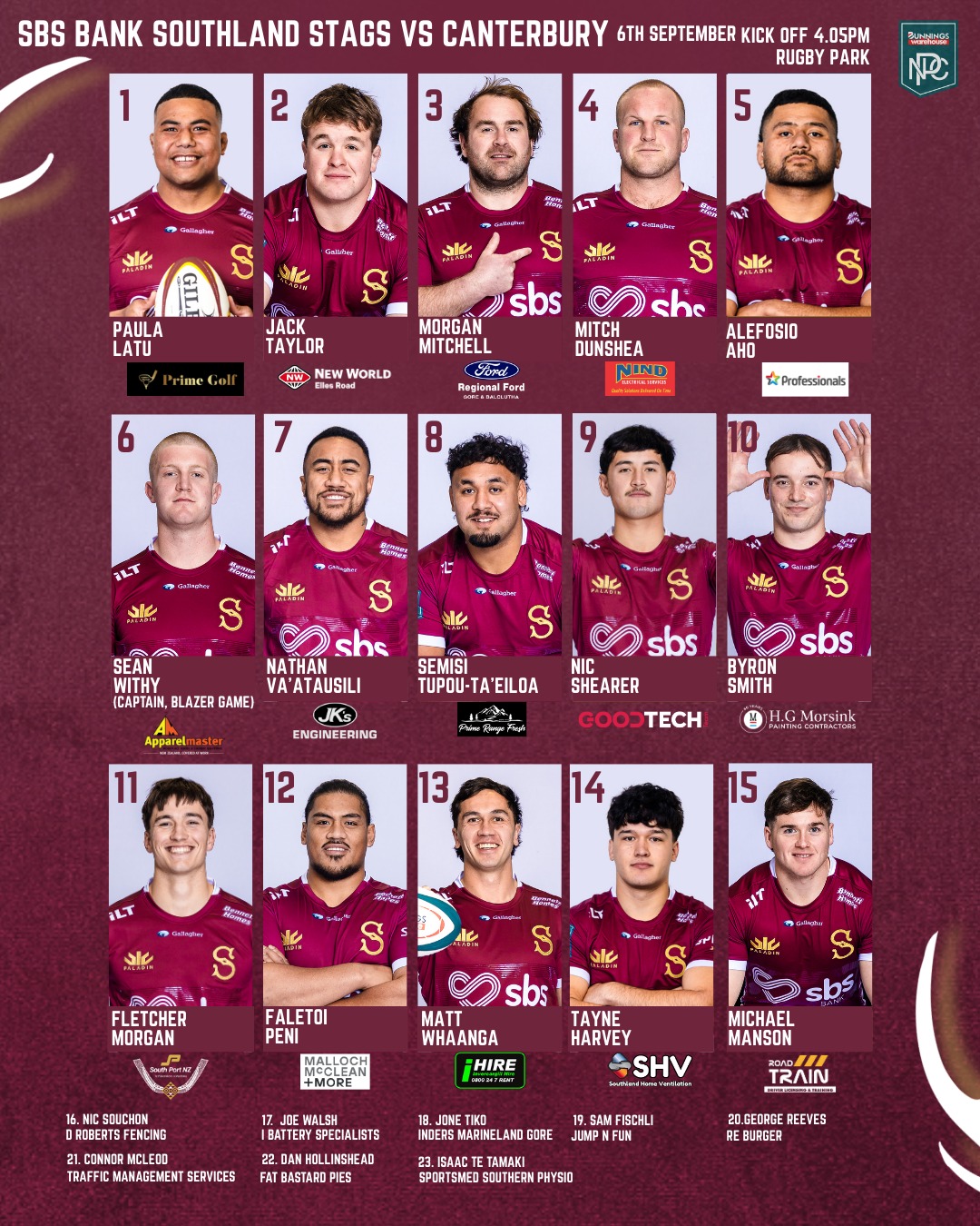 Southland - Your SBS Bank Southland Stags team to defend the Ranfurly ...