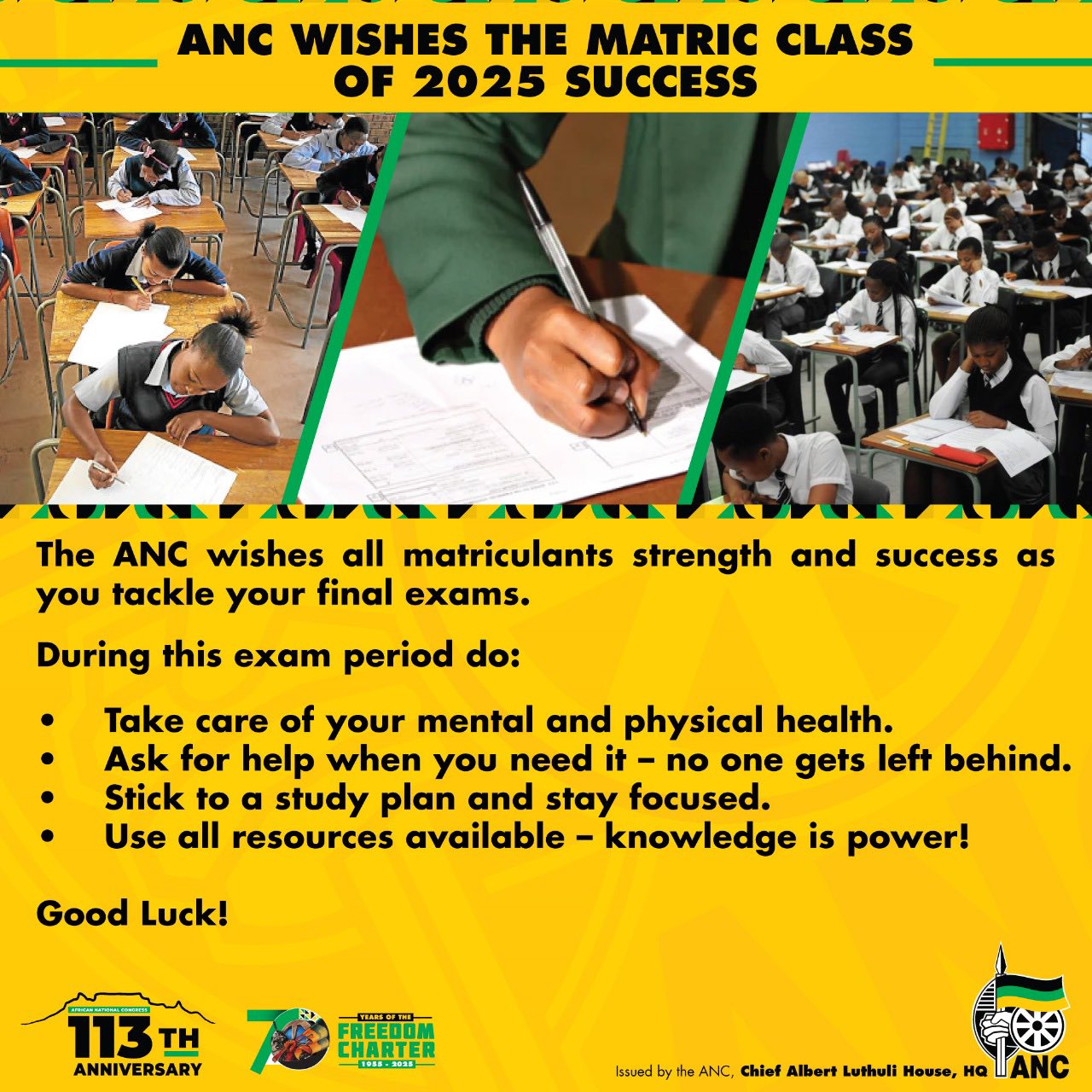 MyANC - The ANC wishes the Matric Class of 2025 success as... | Facebook
