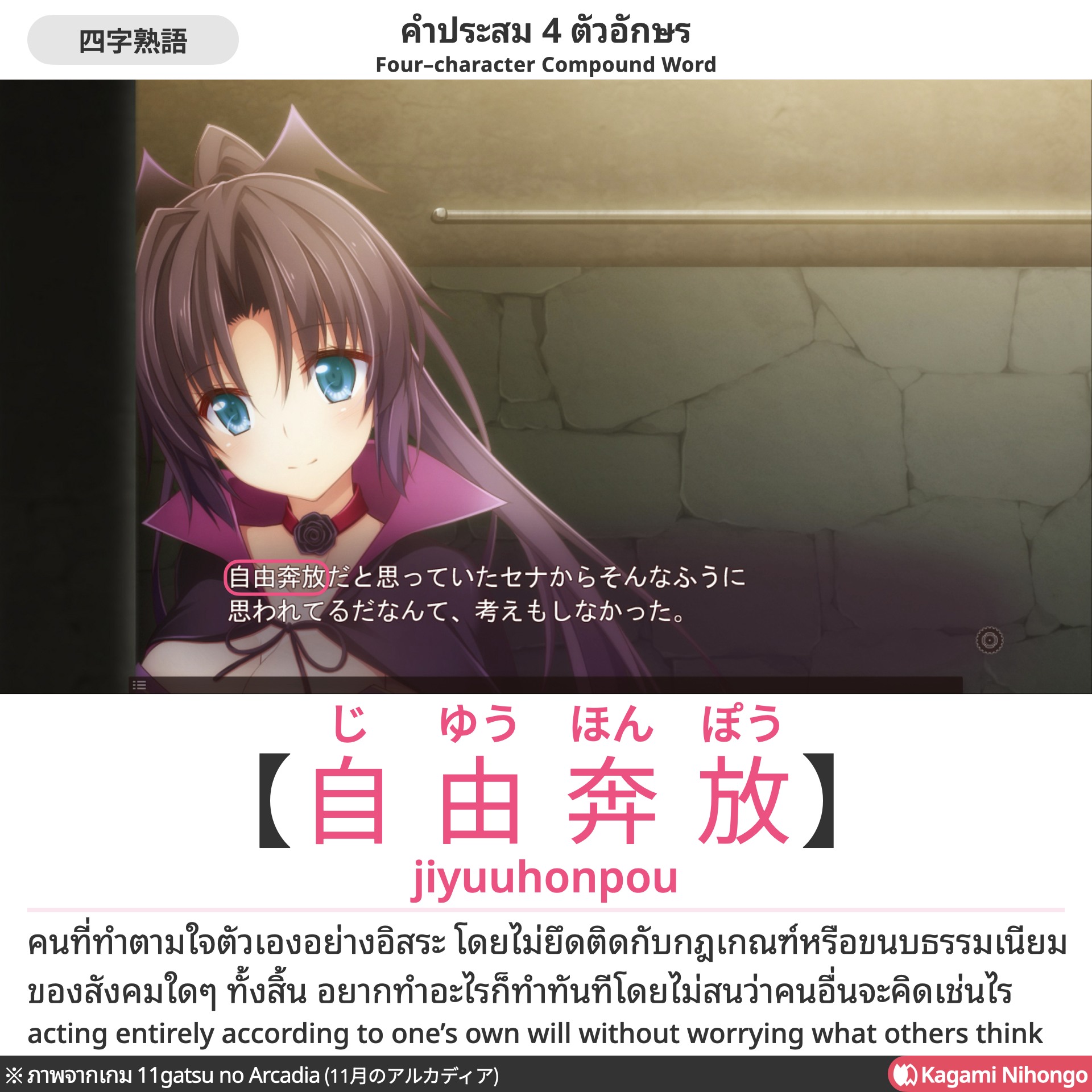 Kagami - 【VOCABULARY】 ⇒ คำประสม 4 ตัวอักษร 自由奔放 じゆうほんぽう jiyuuhonpou ...