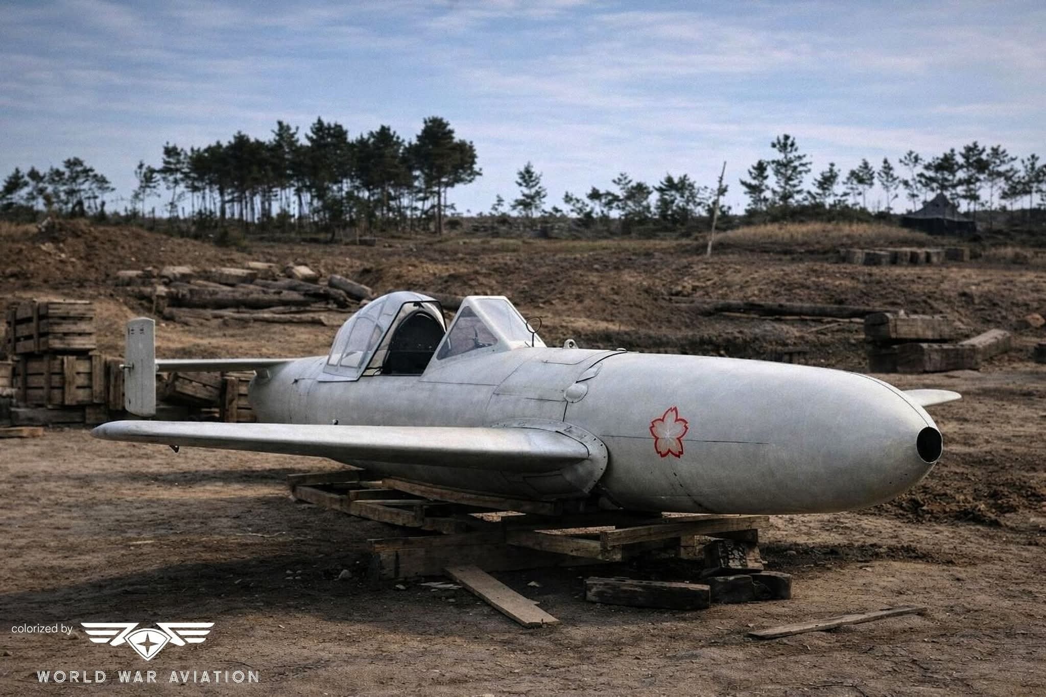 Japanese Ohka model 11 kamikaze aircraft at Yontan airfield