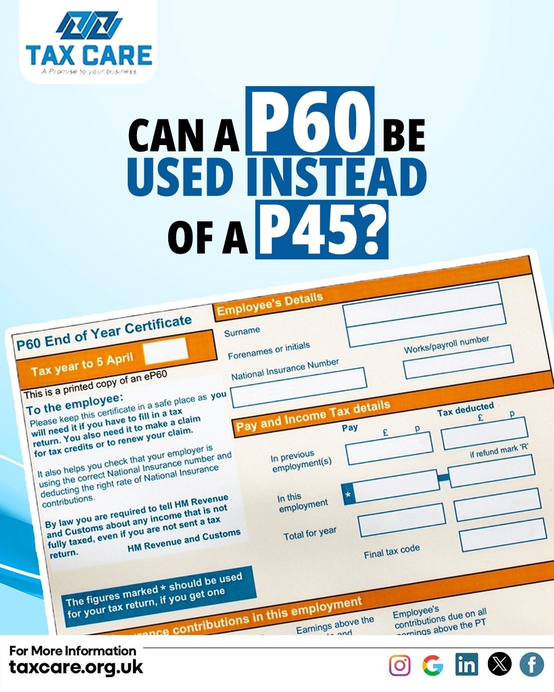 💡 Can a P60 Replace a P45? Here’s... - Tax Care Accountants | Facebook