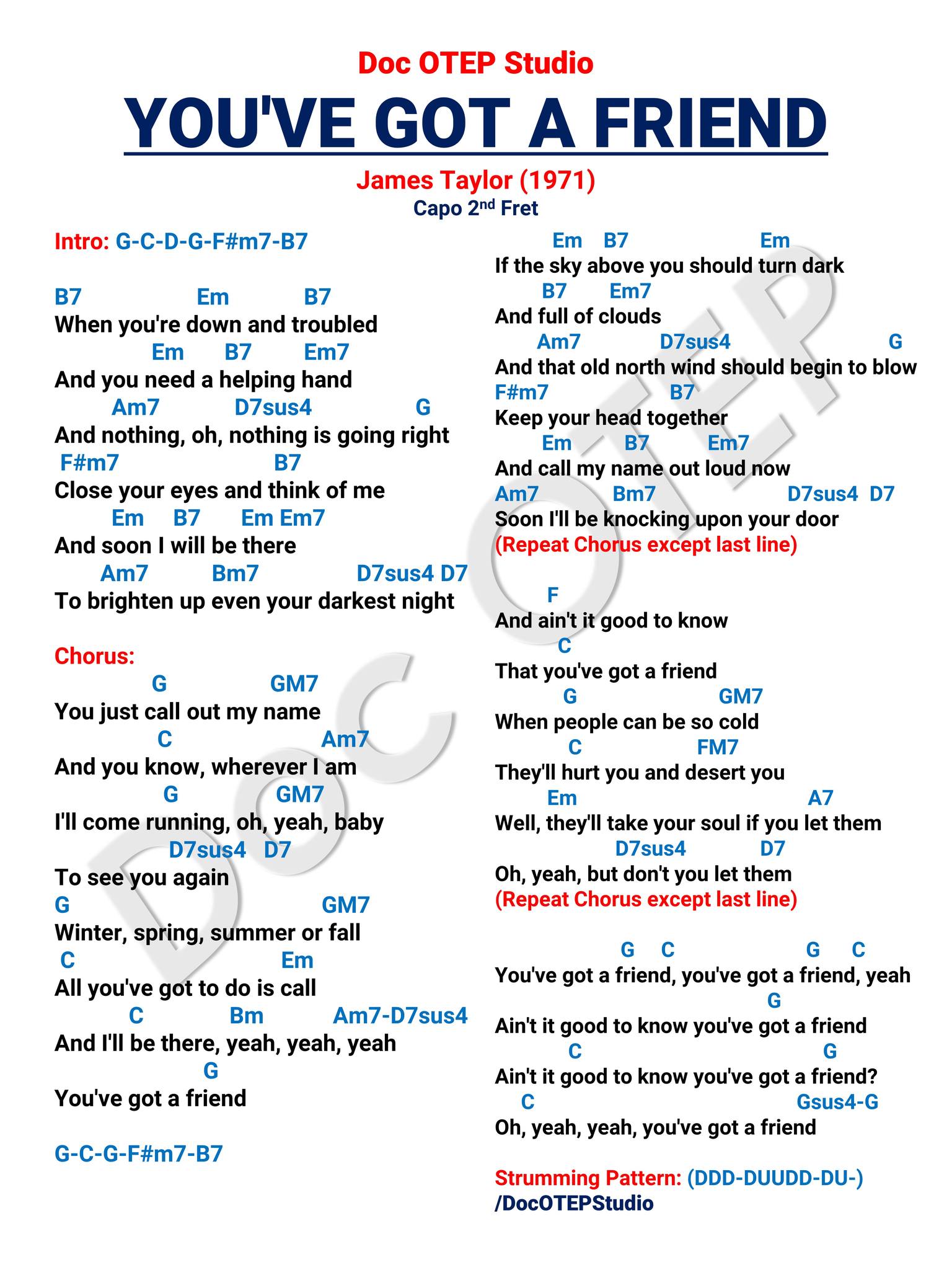 Doc - You've Got a Friend - James Taylor (1971) Easy Guitar Chords with Lyrics | Facebook