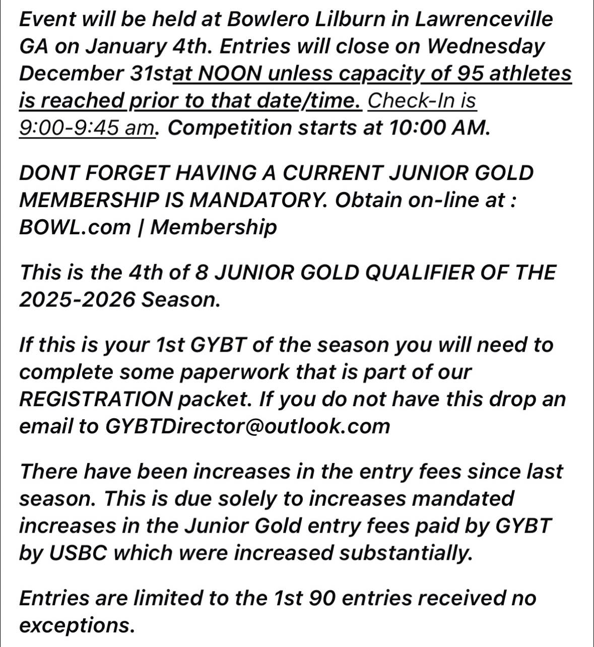 Jac's - GYBT EVENT # 21-5: The registration portal is now open. Follow ...