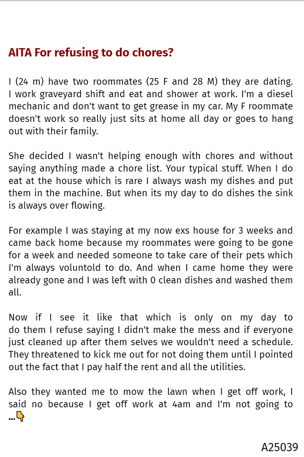 Reddit - AITA 🕋 For refusing to do 🎁 ⭐ 🐛 🚤 🎇 chores? | Facebook
