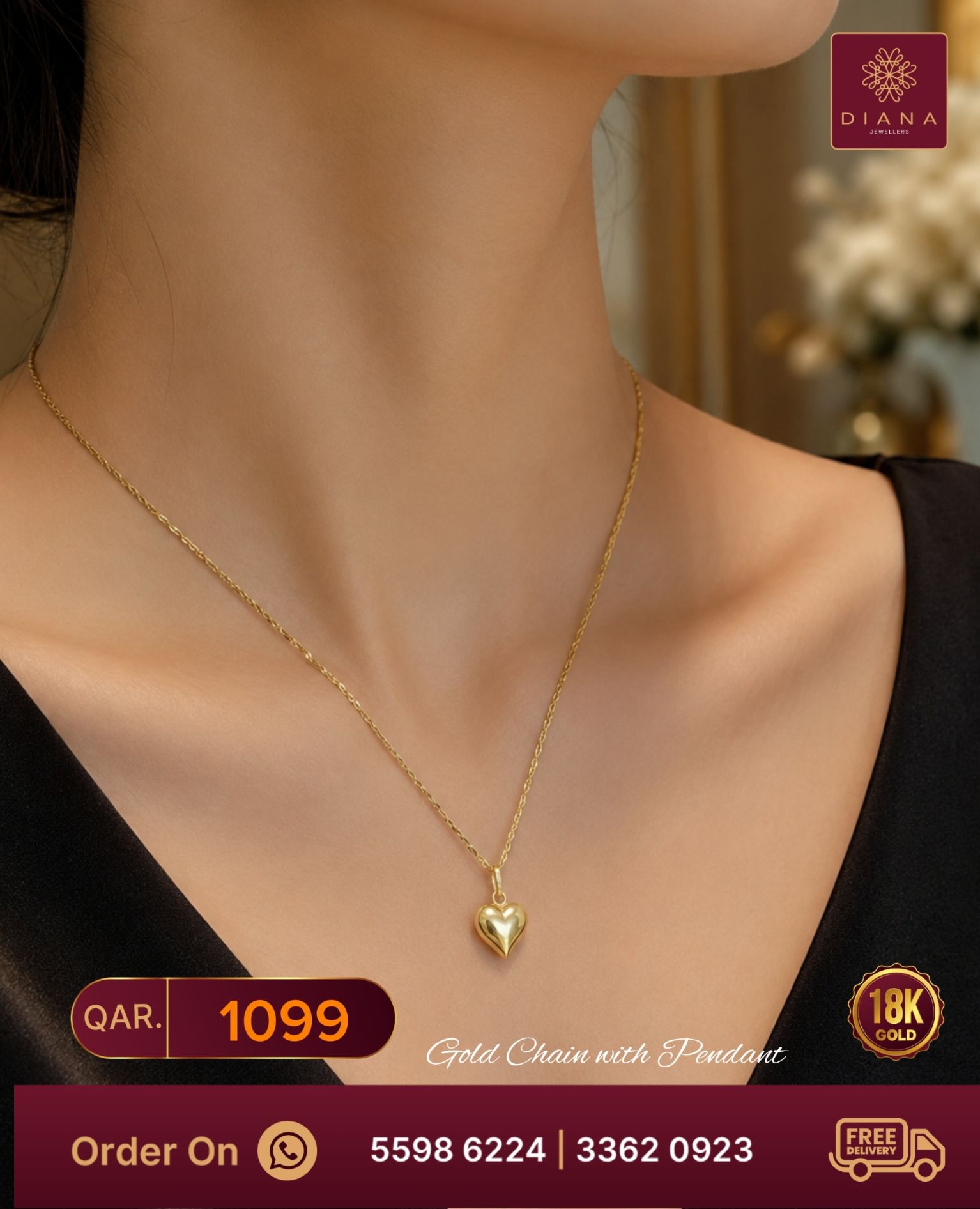 Fall in Love with Our Elegant 18K Gold Chain with Pendant from