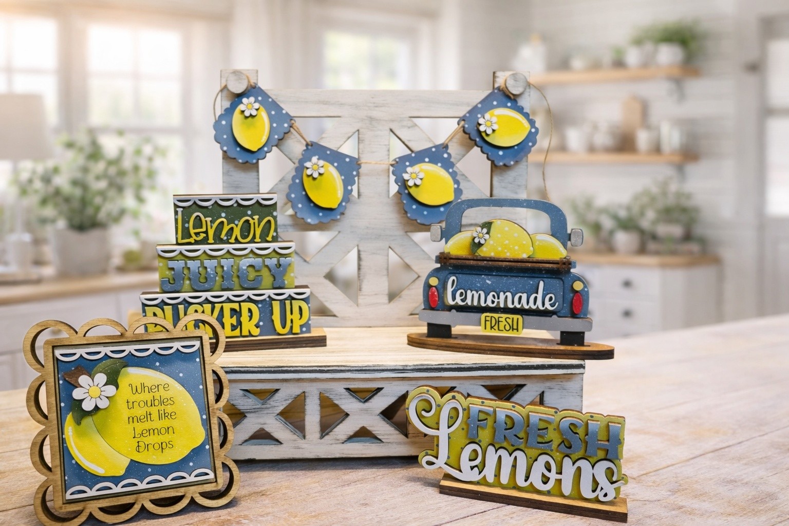 Easy Peasy Lemon Squeezy Wooden Tabletop Sign – Farmhouse Tiered Tray Decor, Multicolor Summer Kitchen Accent 2 thumbnail image