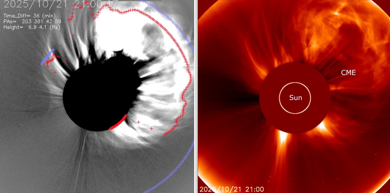 Space - A bright, fast moving coronal mass ejection (CME) is emerging ...