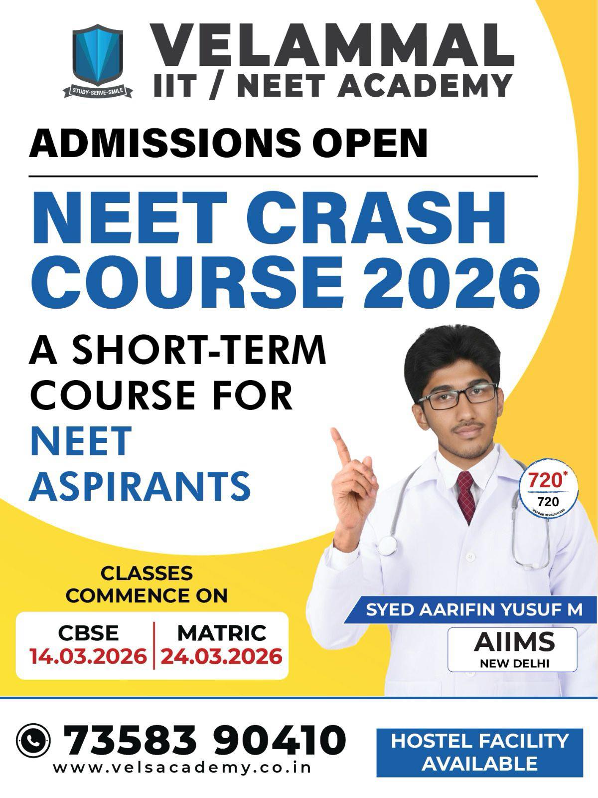 Velammal - NEET Crash Course 2026 | Admissions Open A focused, short ...