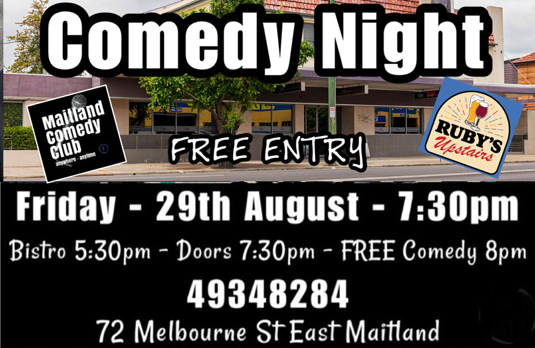 FREE COMEDY with Maitland Comedy Club @ Ruby’s Upstairs @ the Bank Hotel