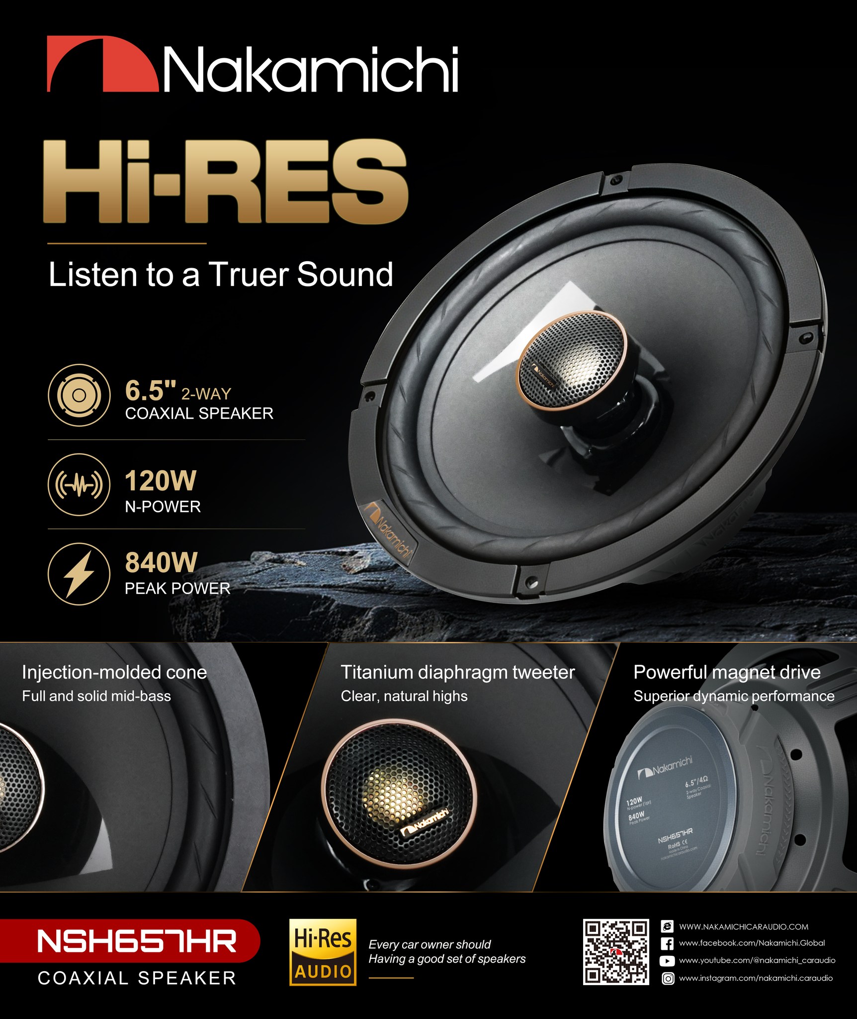Nakamichi NSH657HR 6.5-inch Coaxial Speaker Hi-Res Audio certified