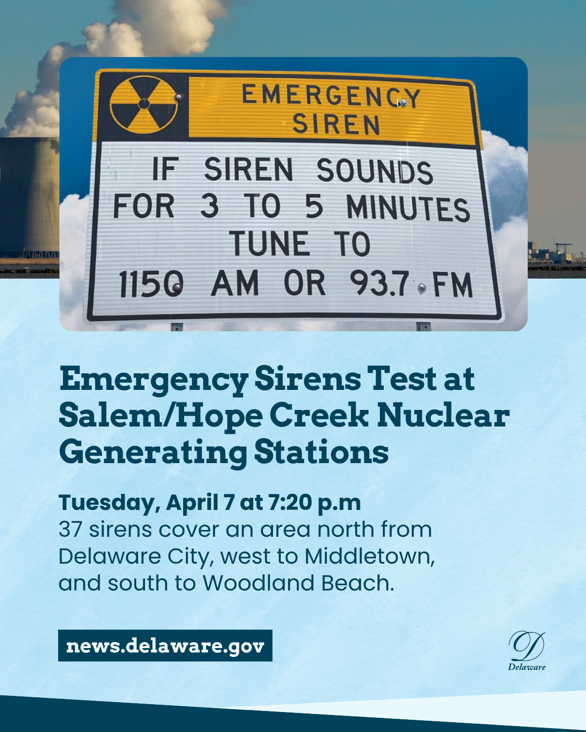 Delaware to test emergency sirens on July 1 at 7:20 p.m