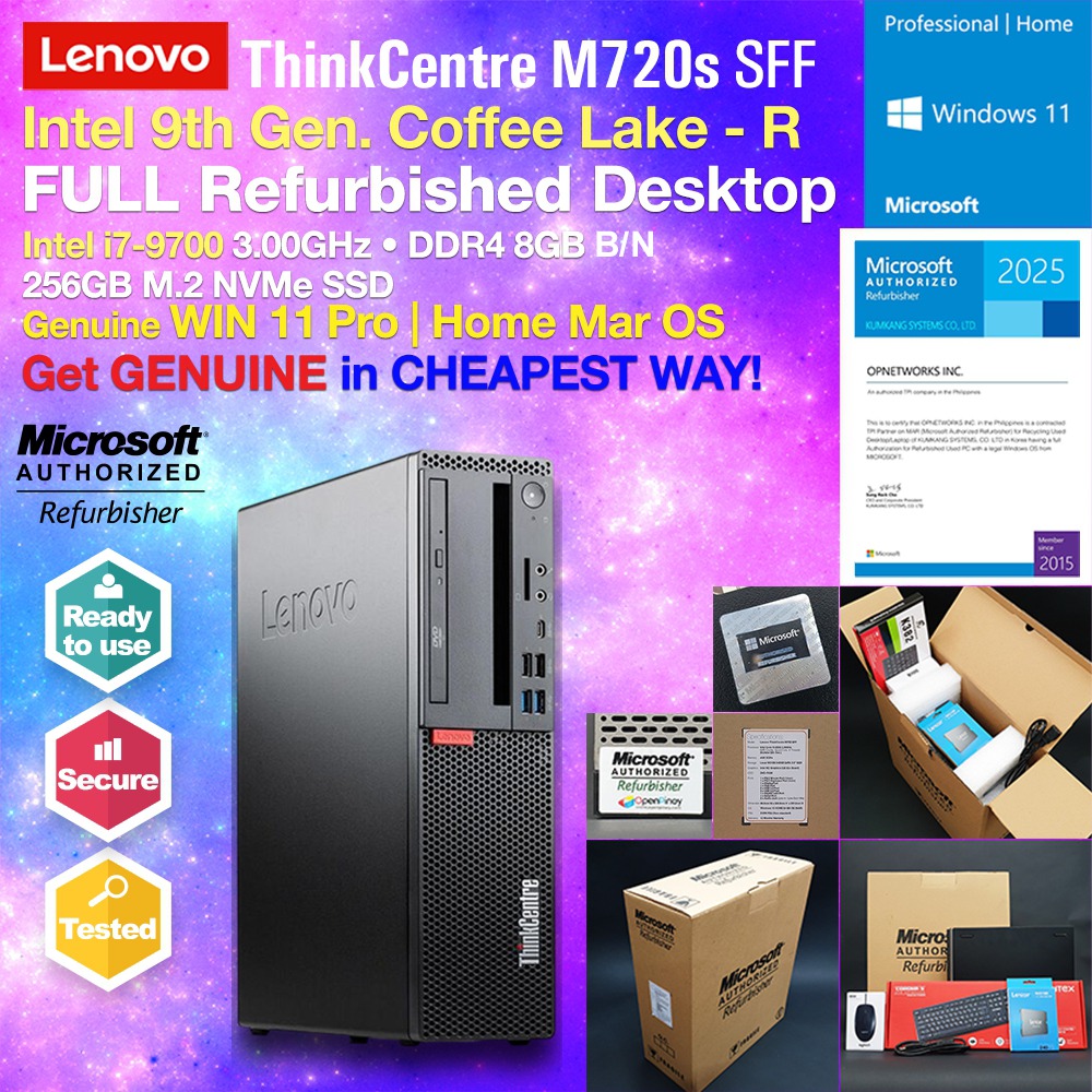 Refurbished LENOVO M720s Core i7 9th Gen. Desktop with installed