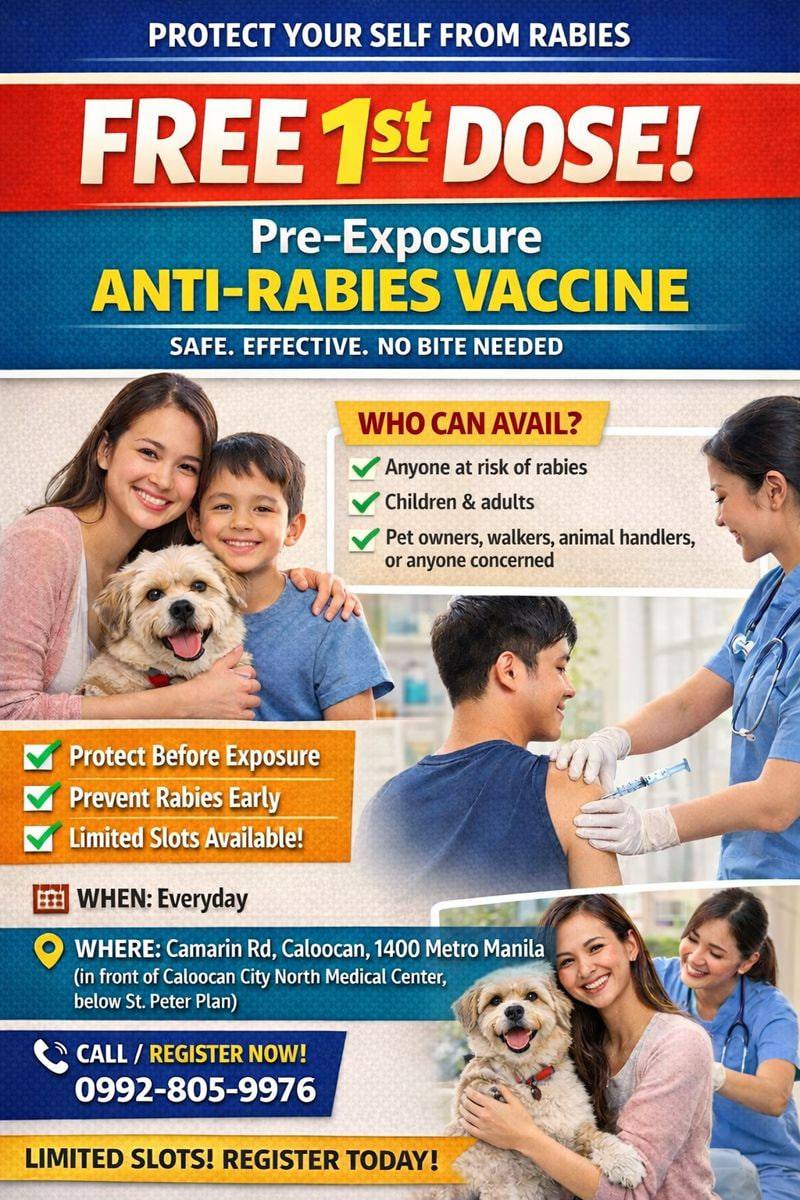 FREE first dose of Pre-Exposure Anti-Rabies Vaccine