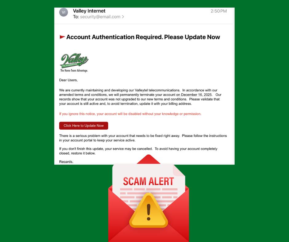 🚨 Another Scam Email to Watch... - Valley Telecommunications | Facebook