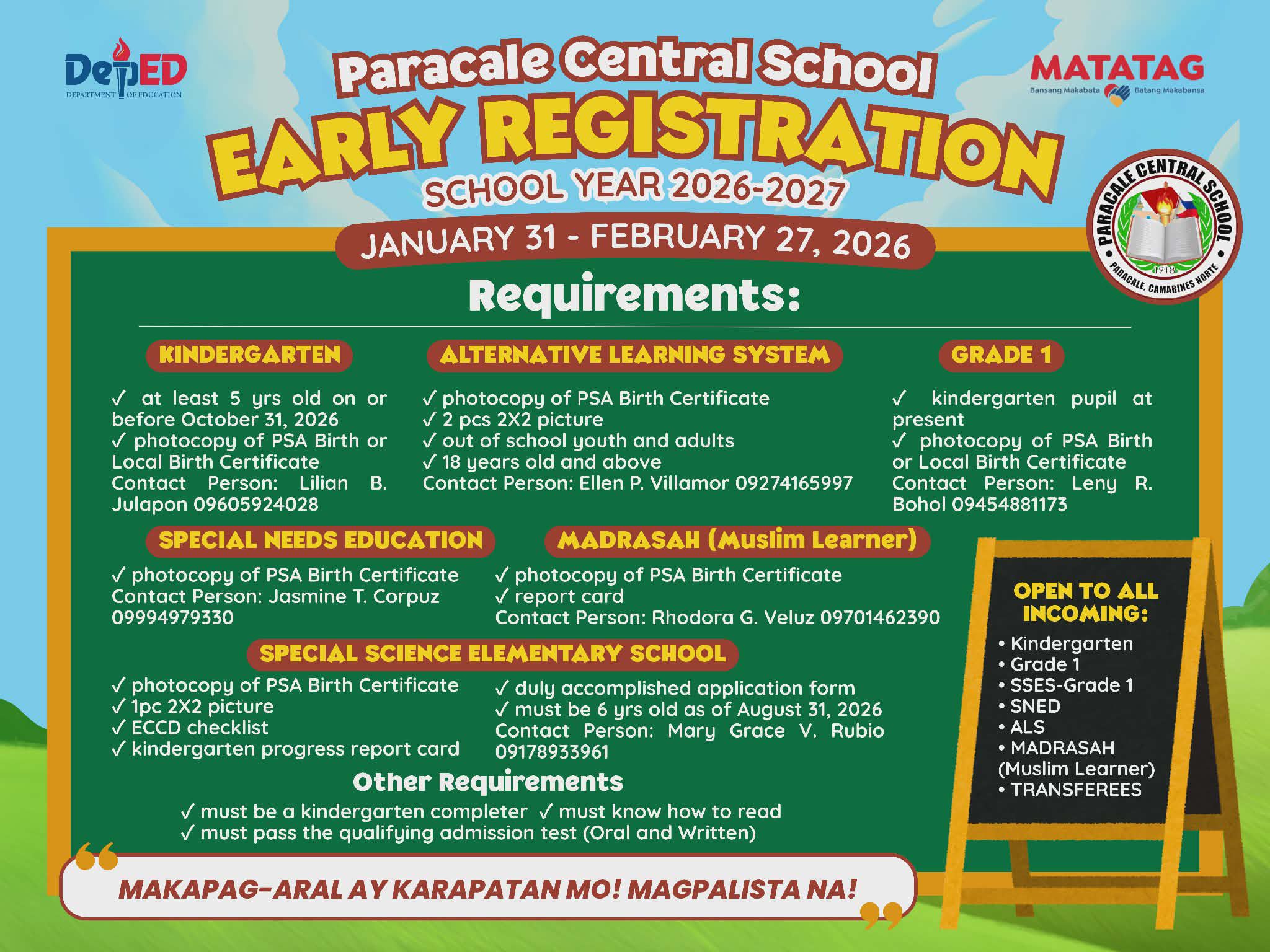 Paracale - 📢EARLY REGISTRATION for SCHOOL YEAR 2026-2027📢 EARLY ...