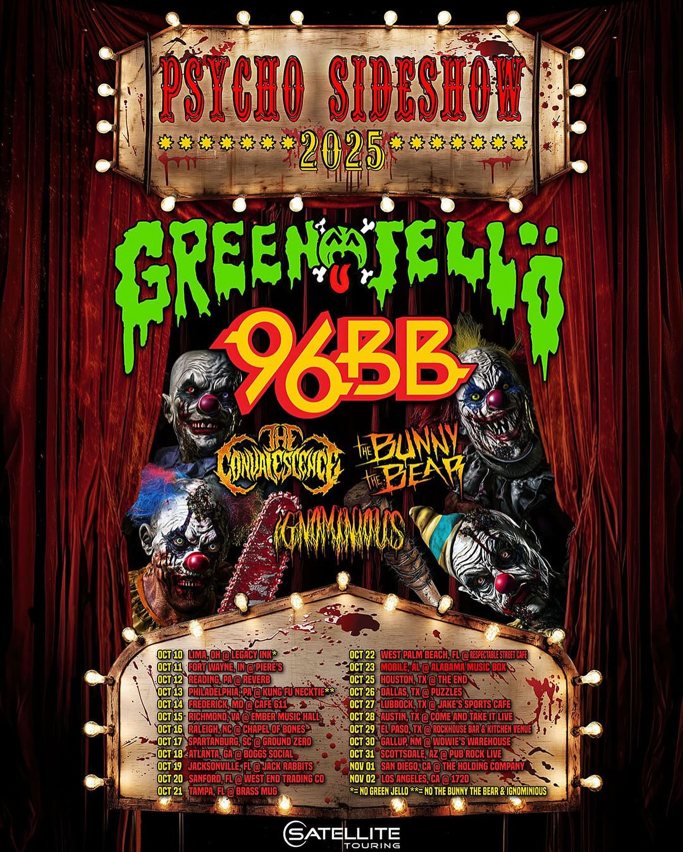 Psycho Sideshow 2025 tour featuring Green Jello and 96 Bitter Beings
