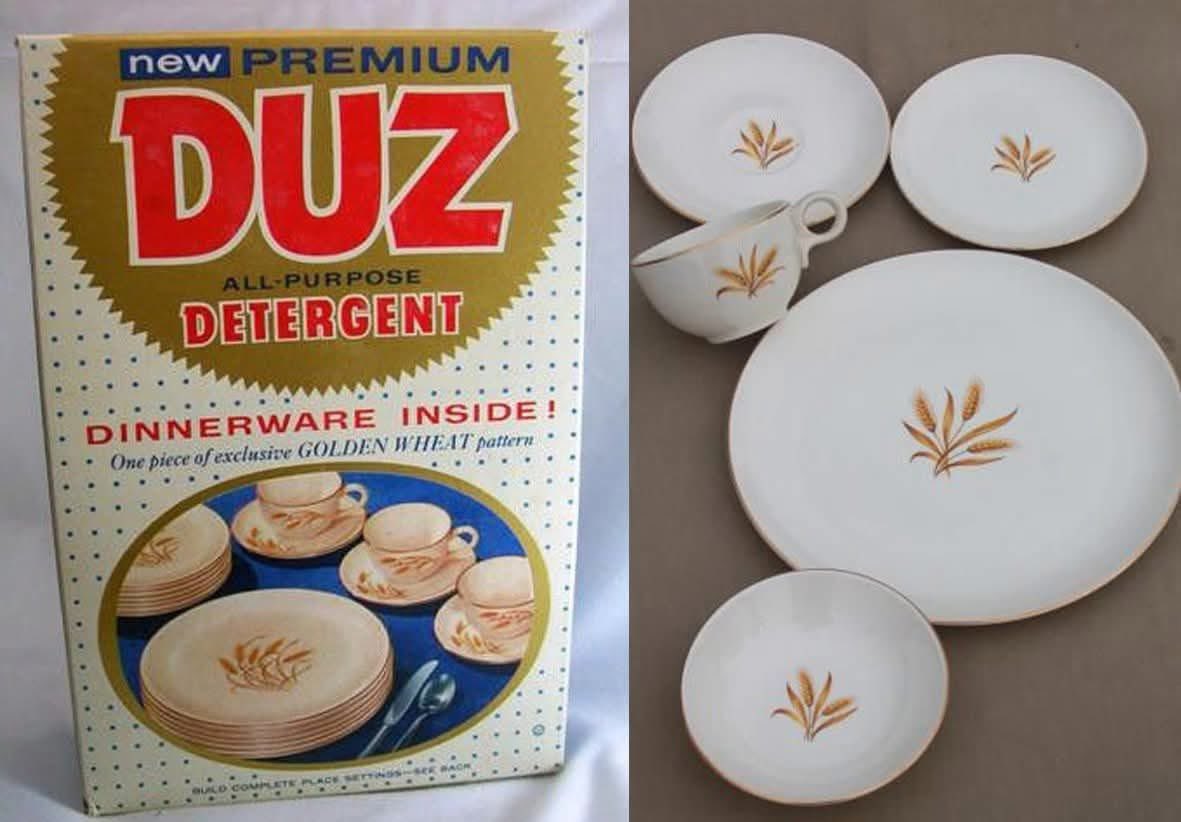 Vintage laundry soaps with bonus items in the 50s and 60s