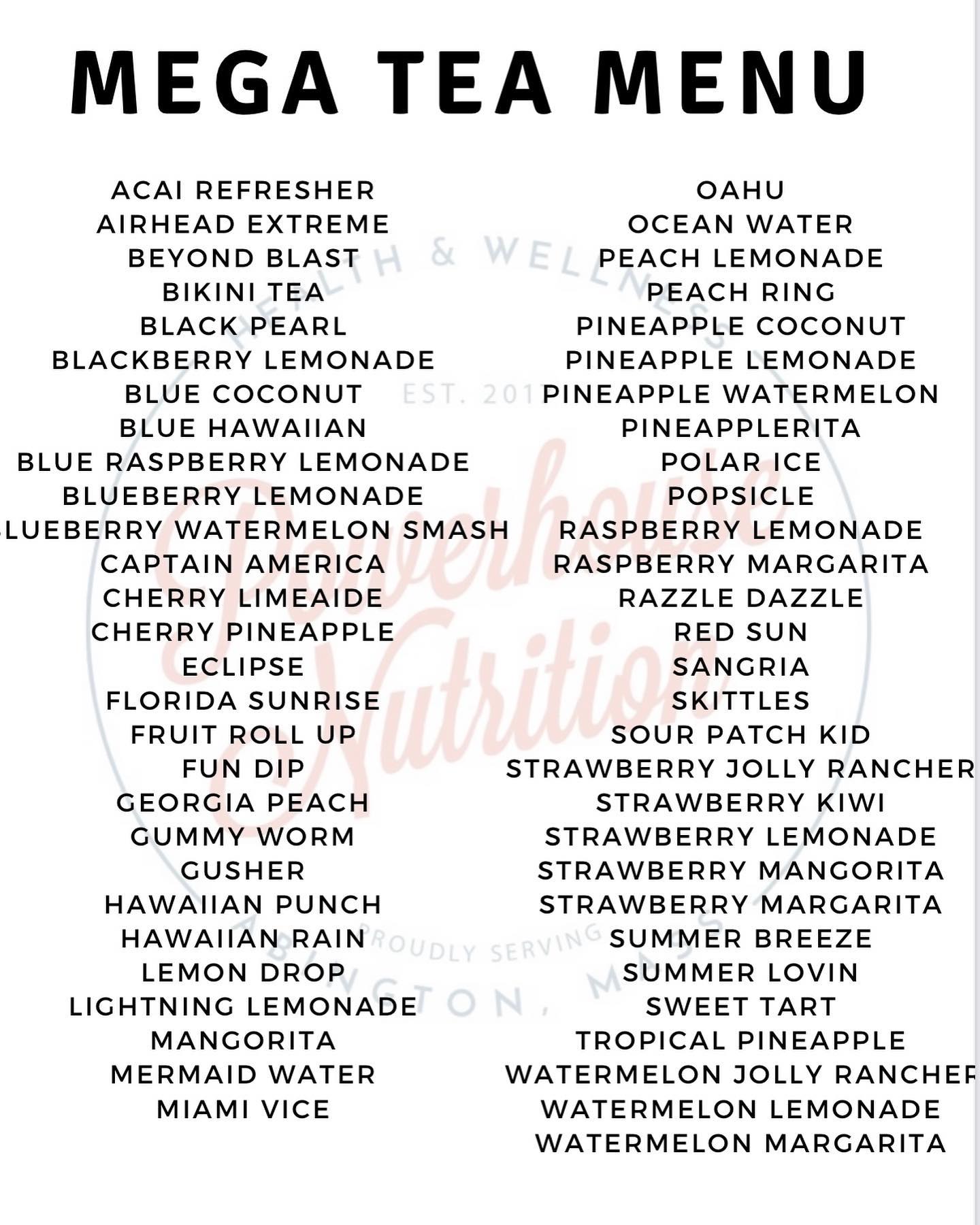 NEW MEGA TEA MENU DEBUTING TODAY!!... - Powerhouse Nutrition | Facebook