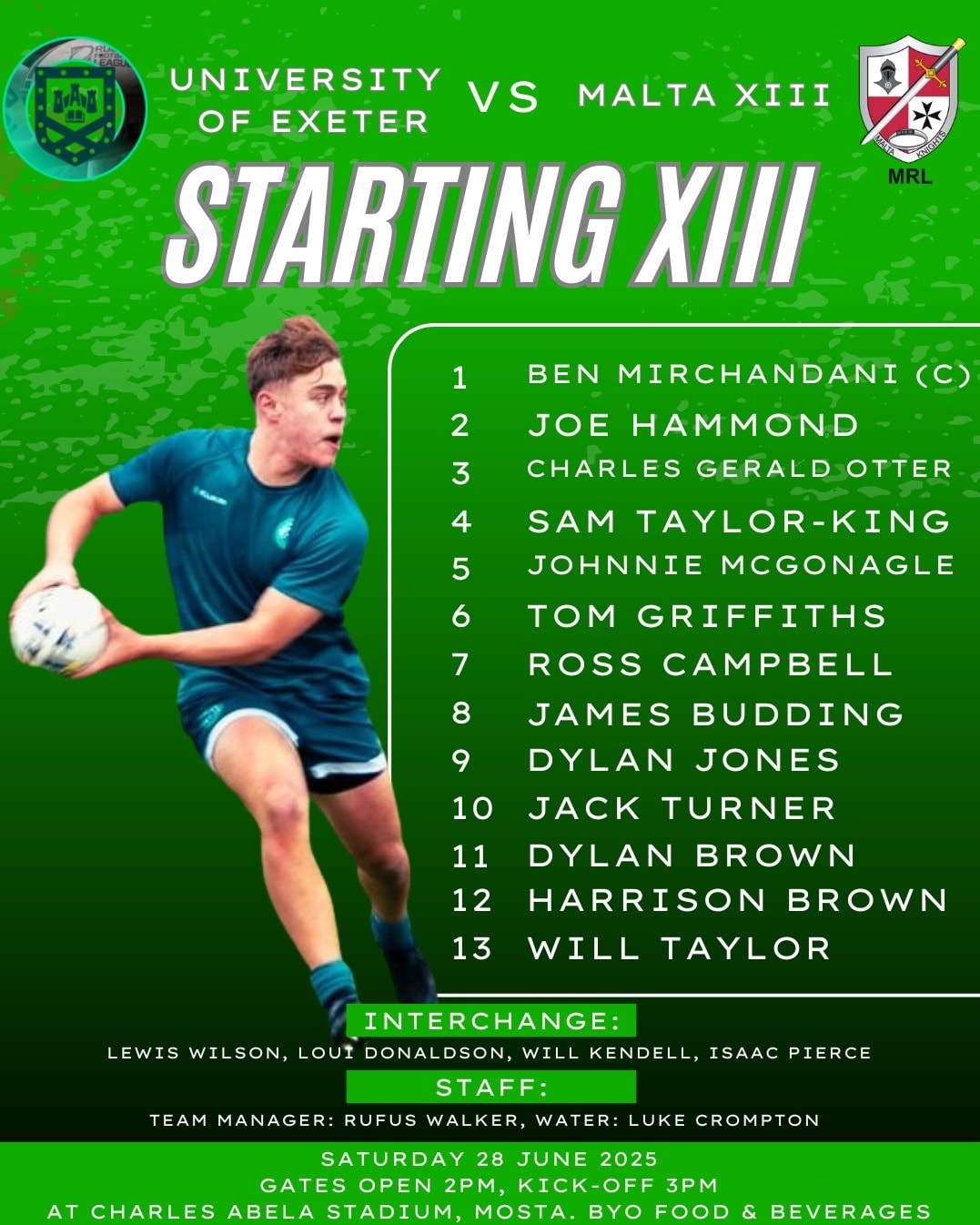 Malta - University of Exeter Rugby League have announced their team to ...