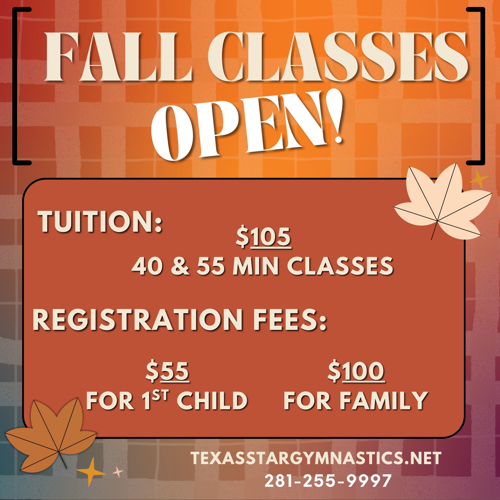 🍁🍂 FALL REGISTRATION IS OPEN! 🍂🍁... - Texas Star Gymnastics | Facebook