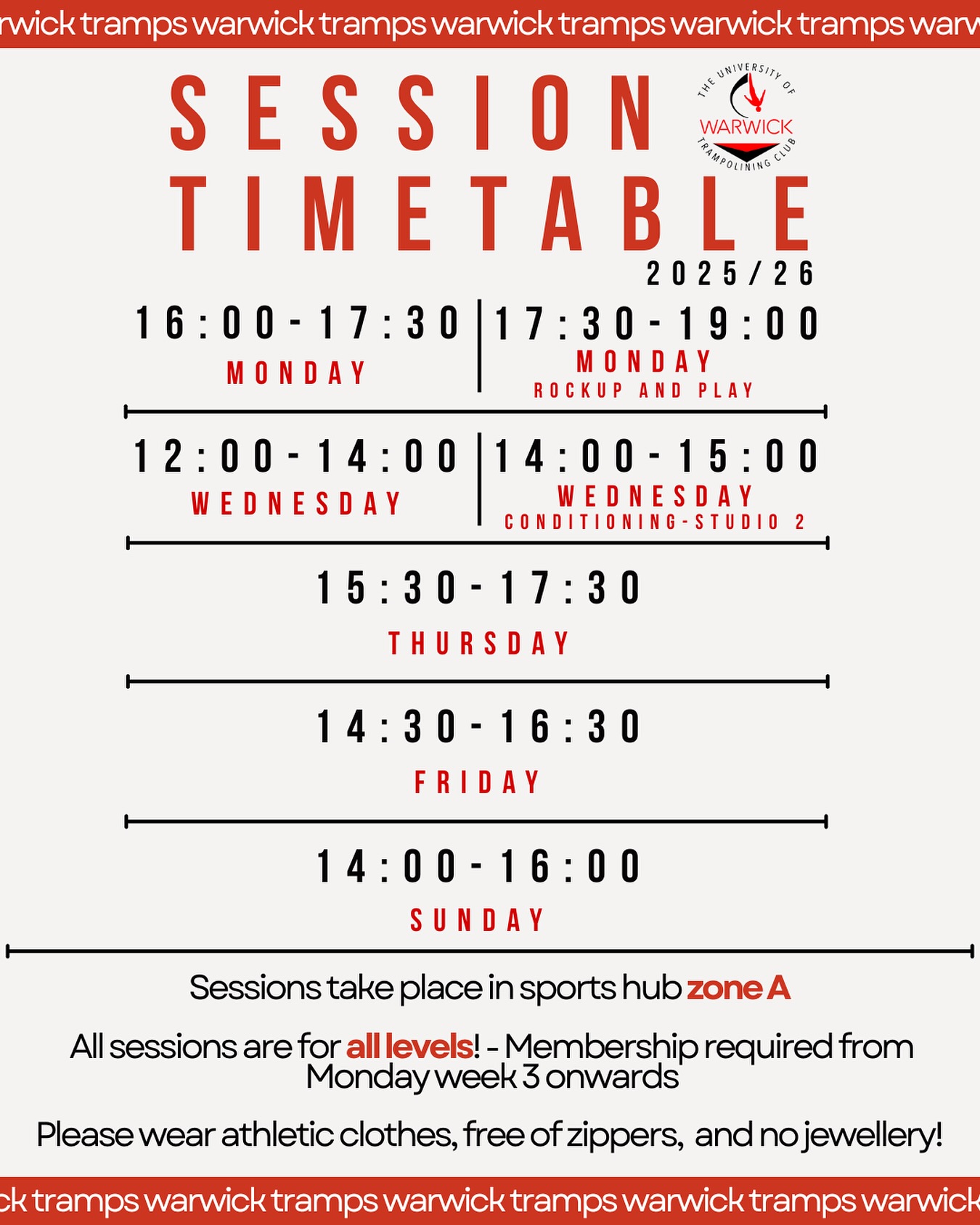 University - 🤸🏼‍♀️SESSION TIMETABLE 2025/26🤸🏼‍♀️ Here is our training ...