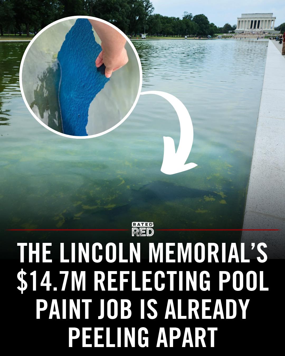 The Lincoln Memorial reflecting pool now has a blue surface after