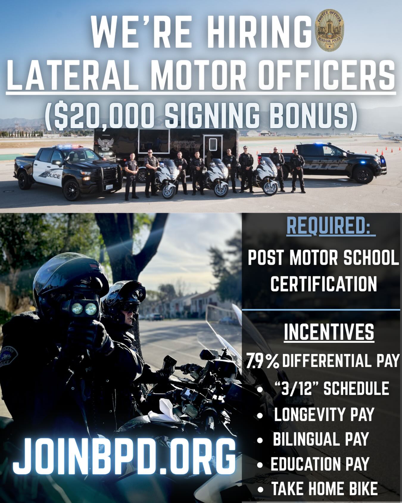 Burbank - 🚨🏍️JOIN OUR TEAM! 🏍️🚨 We are hiring Lateral Motor Officers ...