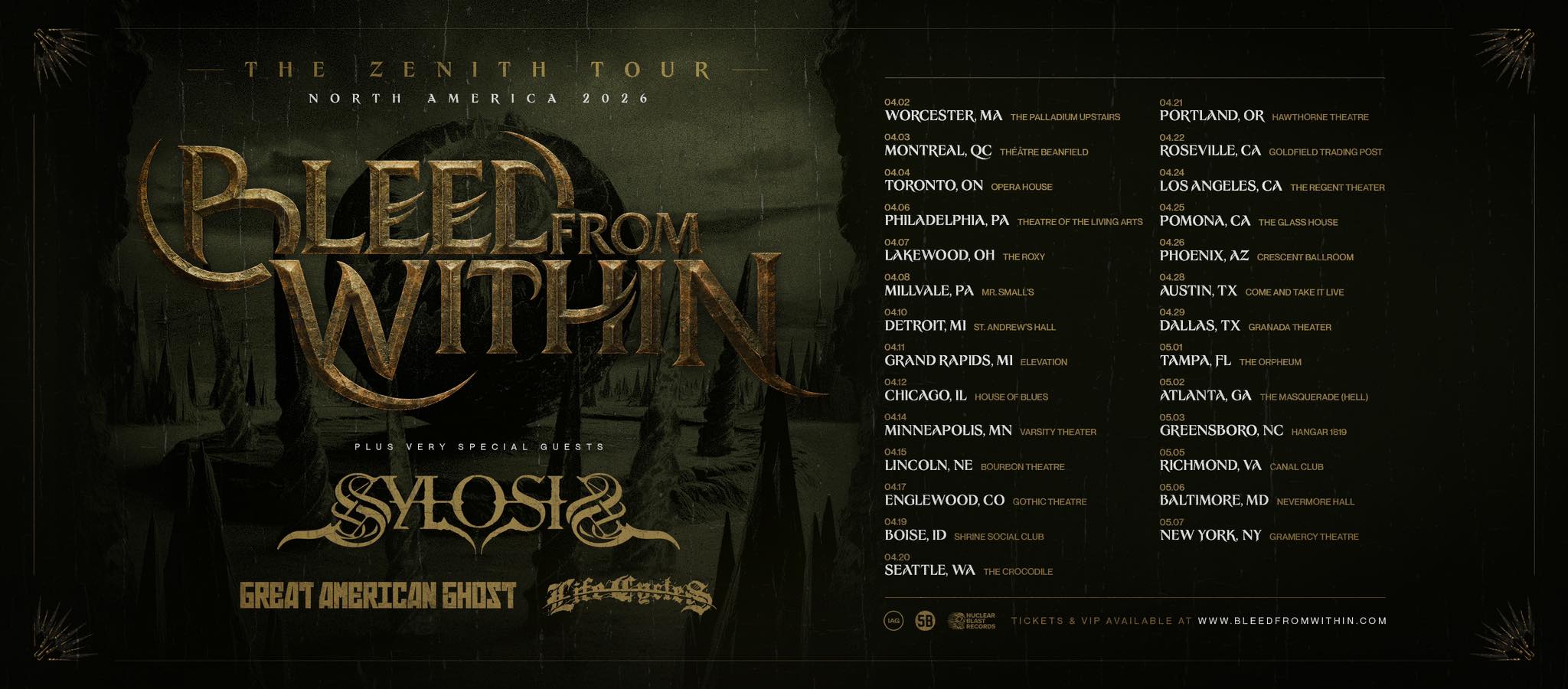 Bleed - THE ZENITH TOUR / NORTH AMERICA 2026 🇺🇸🇨🇦 Tickets