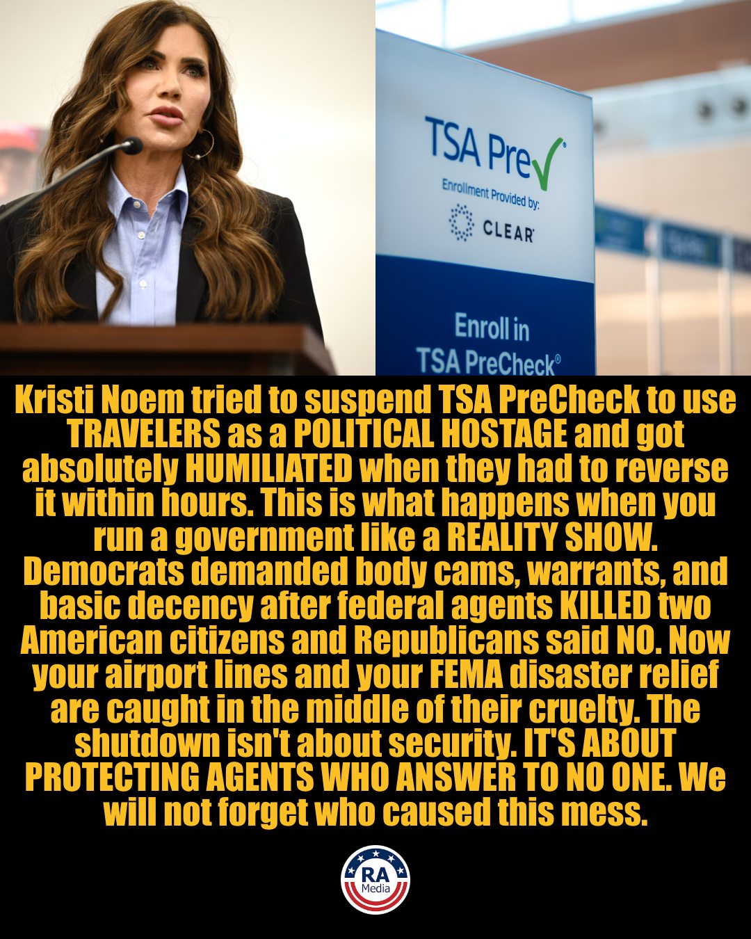 Really American - 🚨 Kristi Noem Forced to Reverse TSA... | Facebook