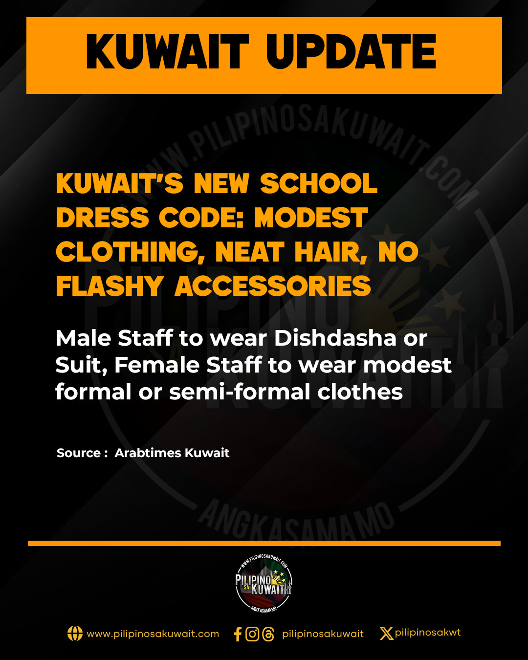 kuwait dress code for ladies Moves Toward New School Staff Code: Modest Clothing, Neat Appearance, No Flashy Accessories Kuwait's Ministry of Education is moving toward introducing a new dress teachers and administrative staff oos_non-eu_56411380154748