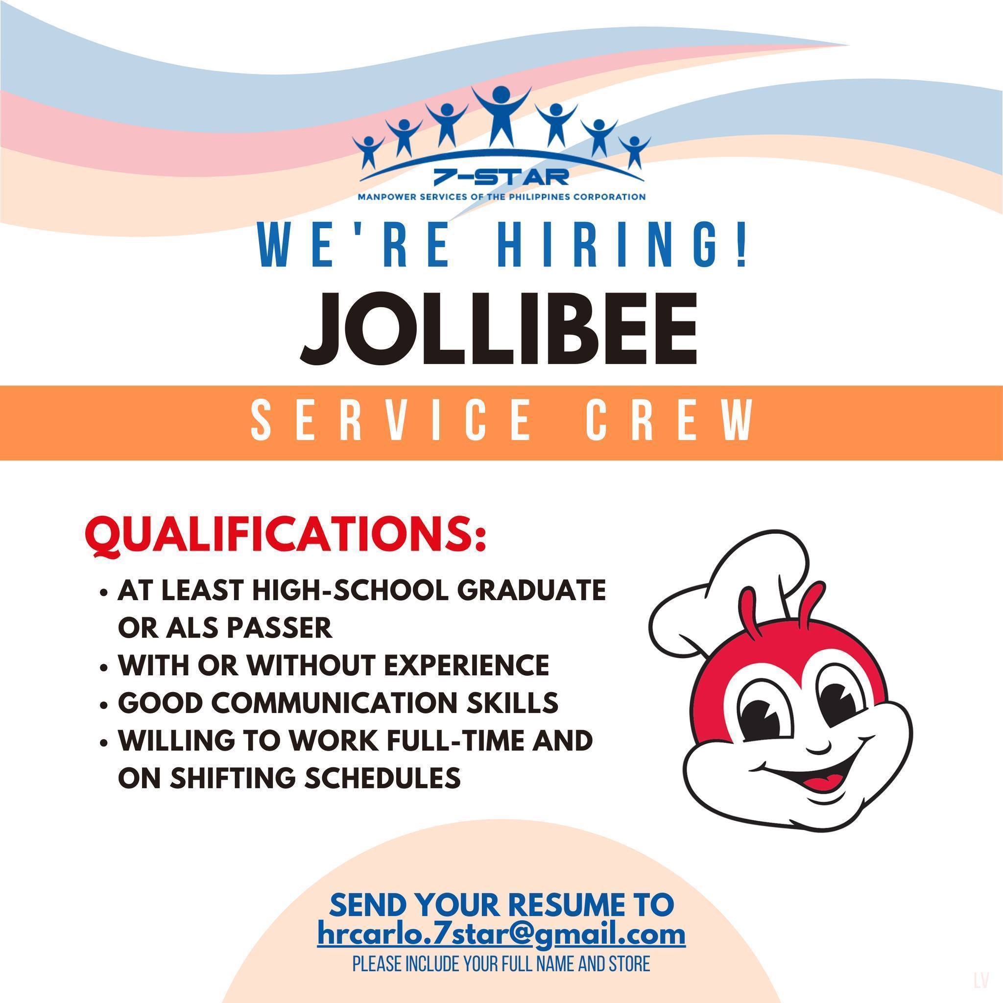7 Star - 🚨 URGENT HIRING! 🚨 JOLLIBEE BINANGONAN is hiring for the ...