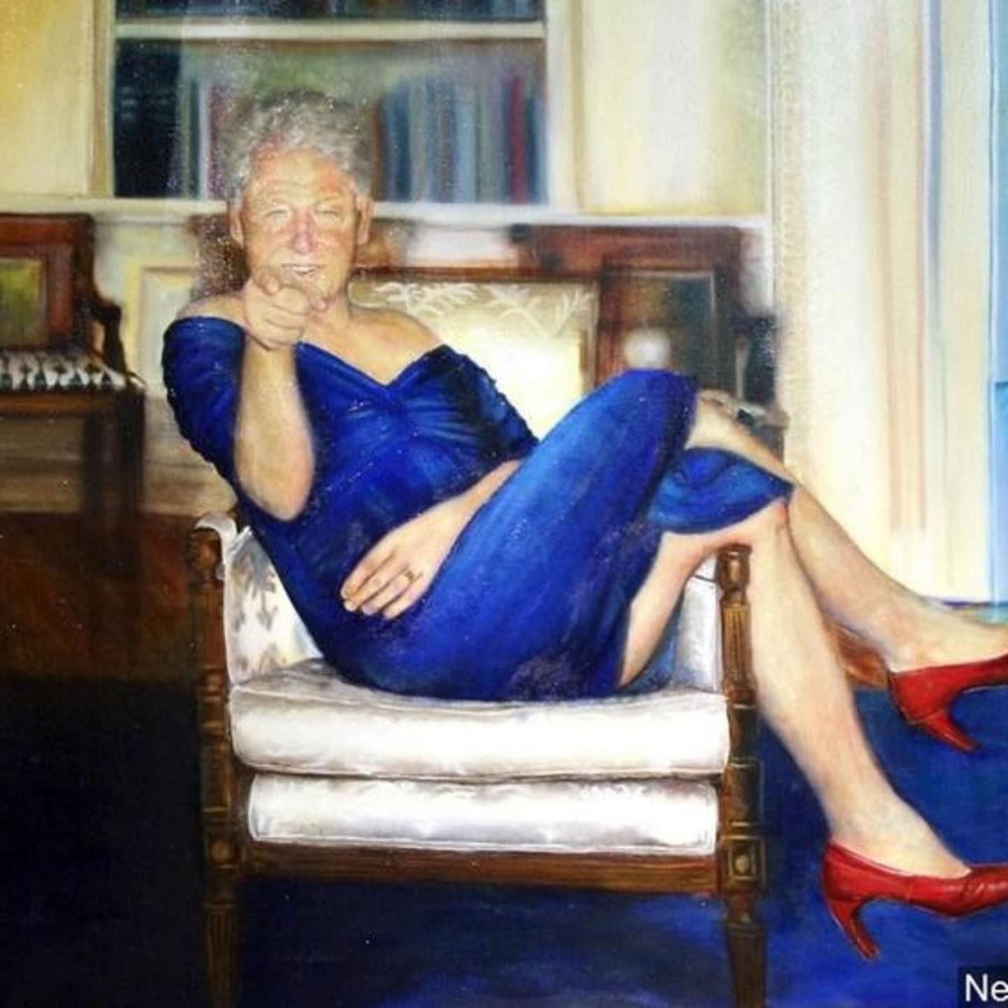 In case you missed it: Here's the story behind that bizarre painting of Bill Clinton in a blue dress seen in Jeffrey Epstein's home