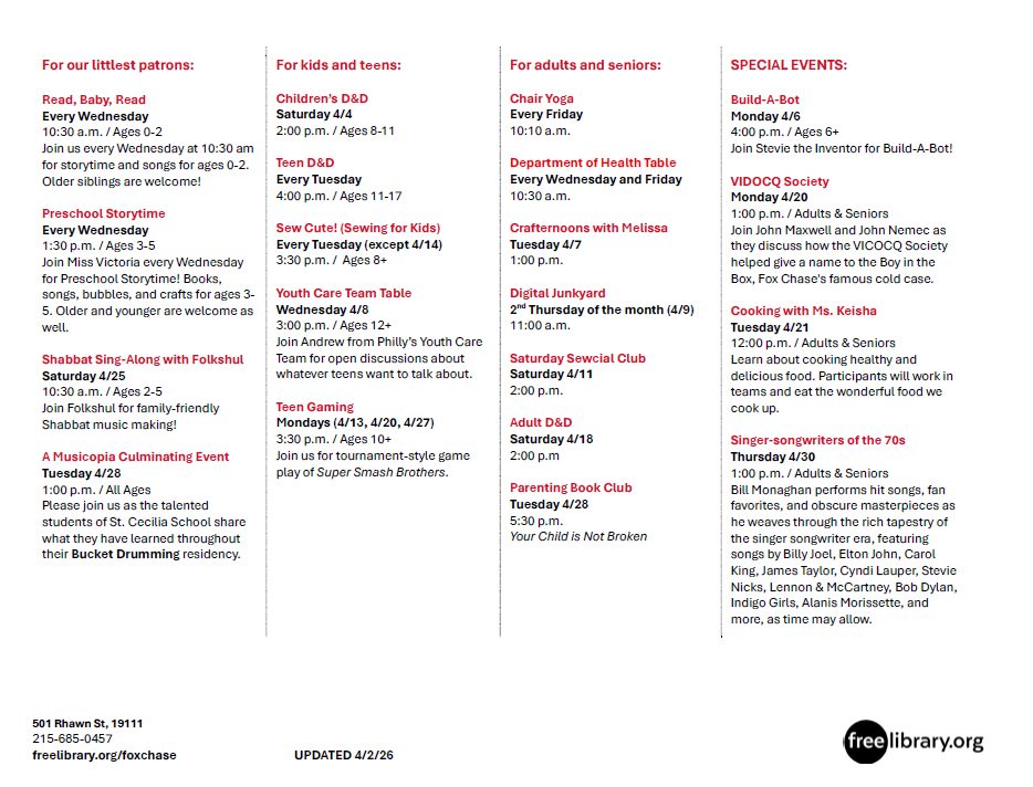 Updated April 2026 calendar!