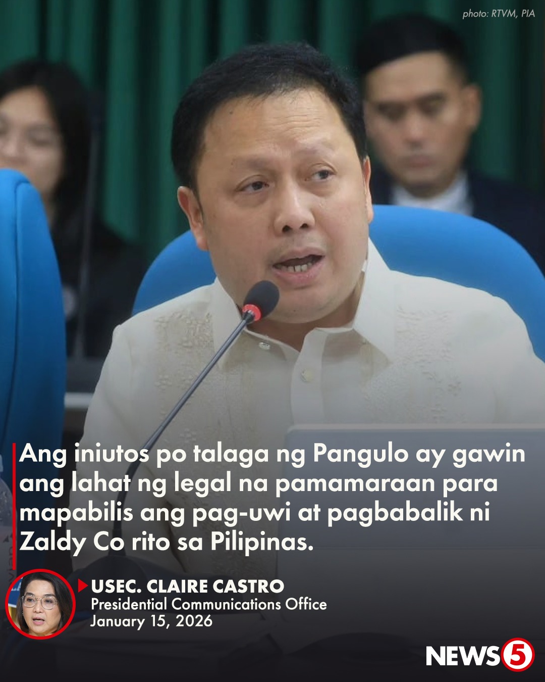 News5 - PALASYO SA PAGPAPAUWI KAY ZALDY CO Nag-utos na... | Facebook
