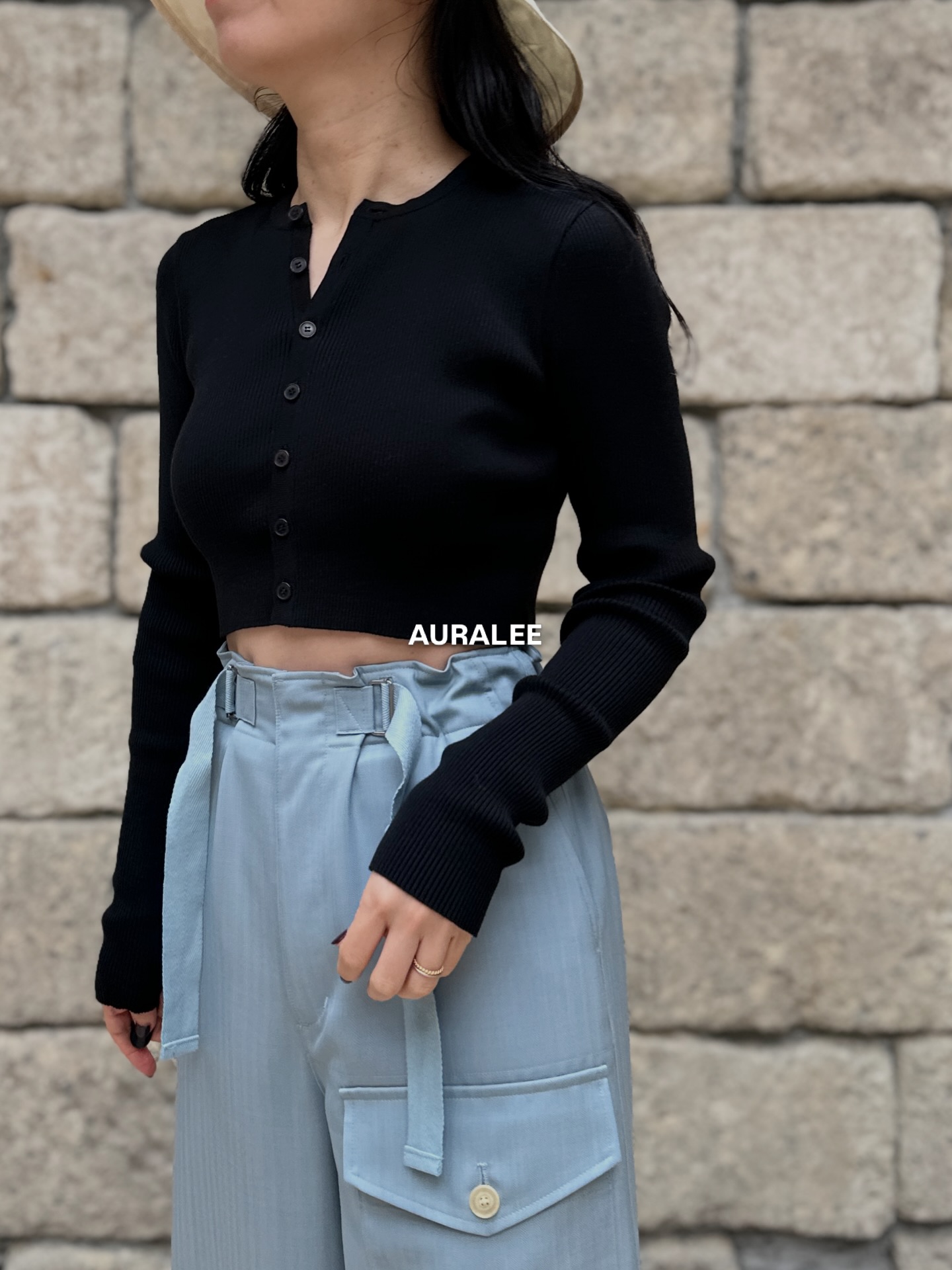 【IIROT】Cropped Cardigan auralee GEA1】AURALEE □COTTON HIGH GAUGE RIB KNIT CROPPED CREW NECK
