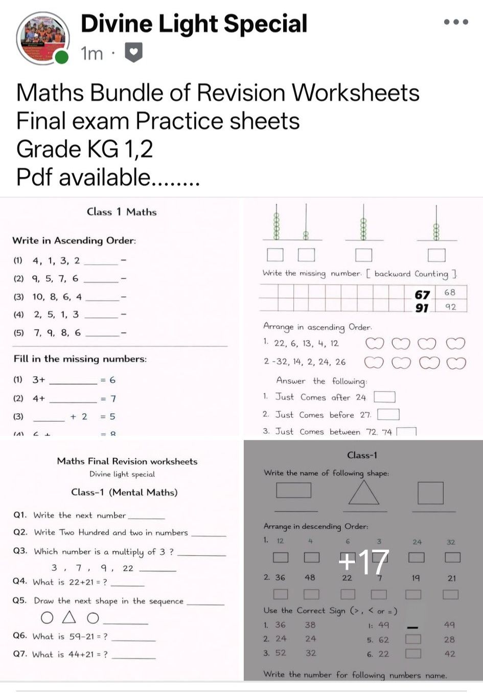 Maths worksheets for practice... - Divine Light Special | Facebook