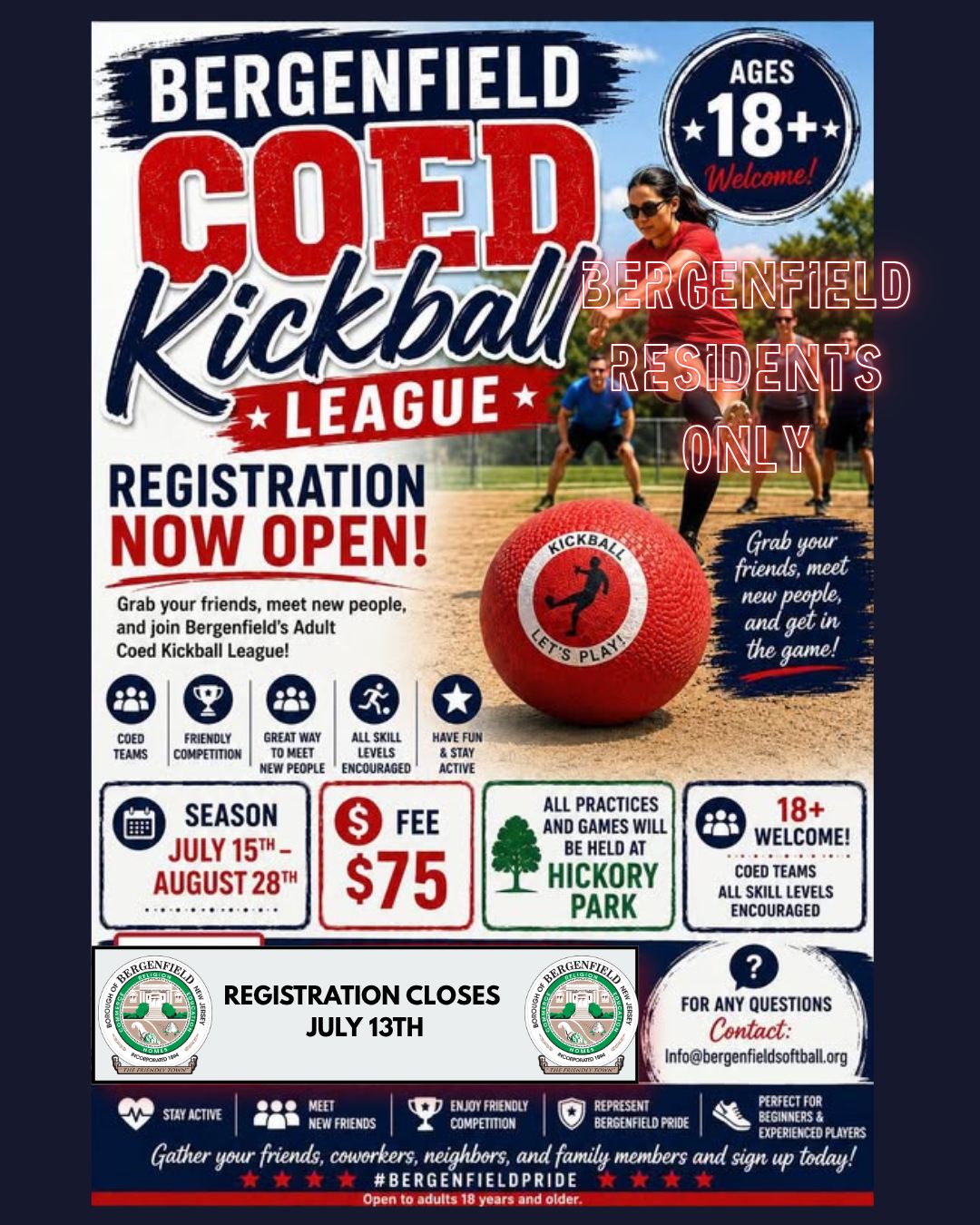 Bergenfield adult co-ed kickball league registration