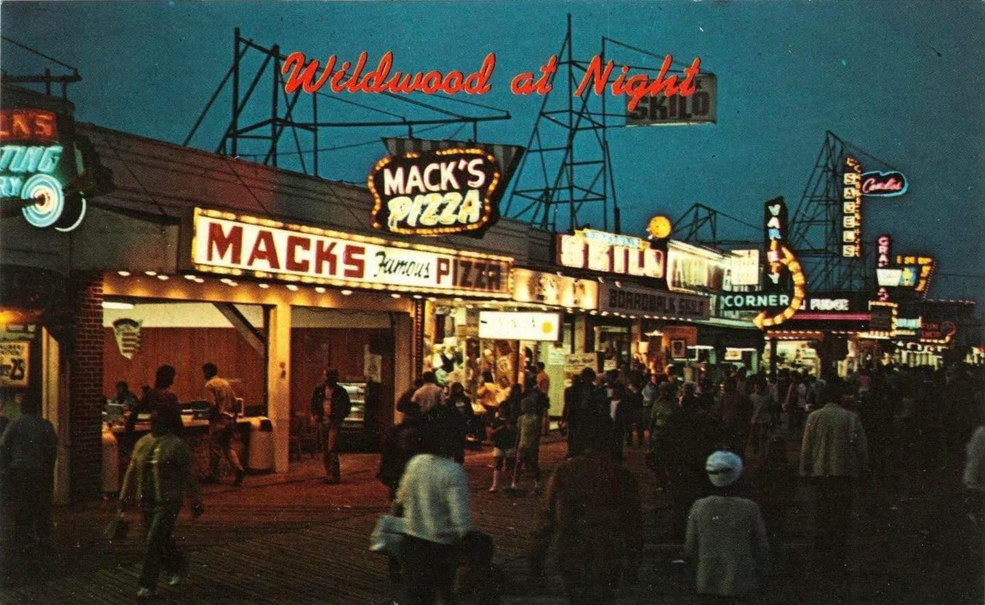 Wildwood boardwalk at night in the 1970s