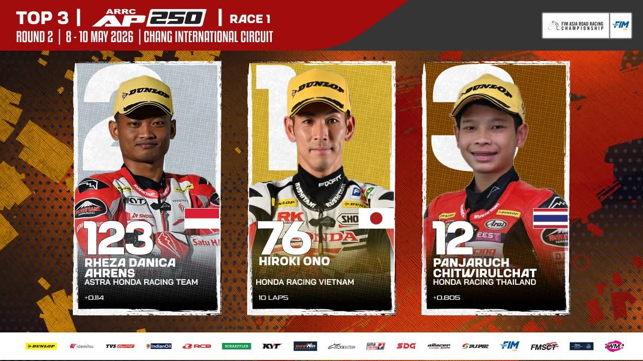 Hasil Race 1 - AP250 Asia Road Racing Championship 2026 - Round 2