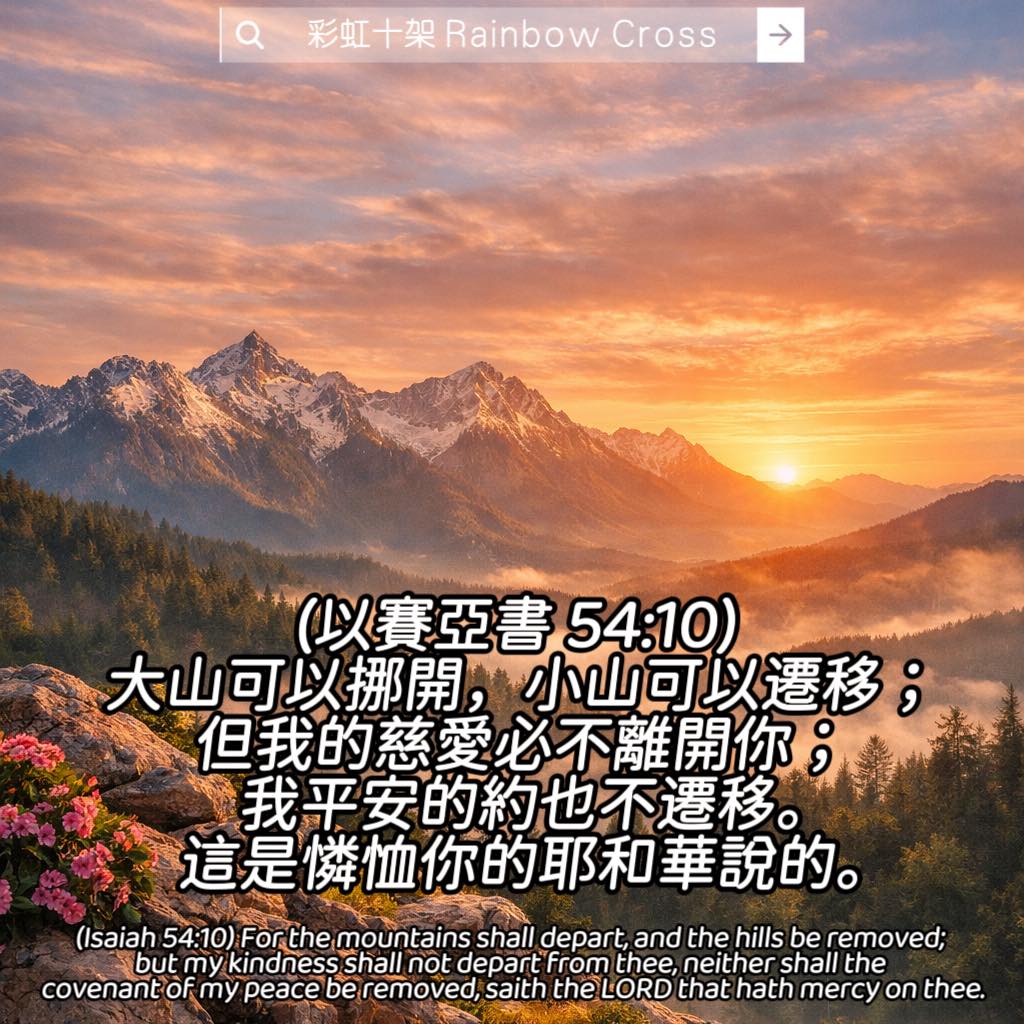 我愛主耶穌- 今日的經文和禱文如下：(以賽亞書54:10) 大山可以挪開