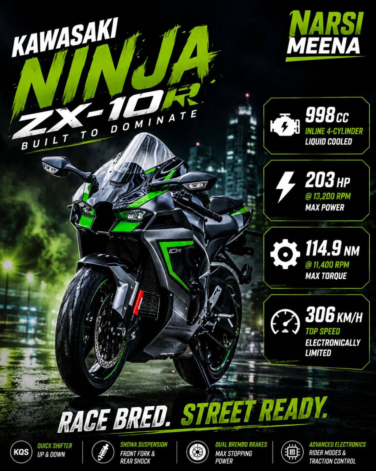 The Ninja ZX-10R's new styling package was designed with